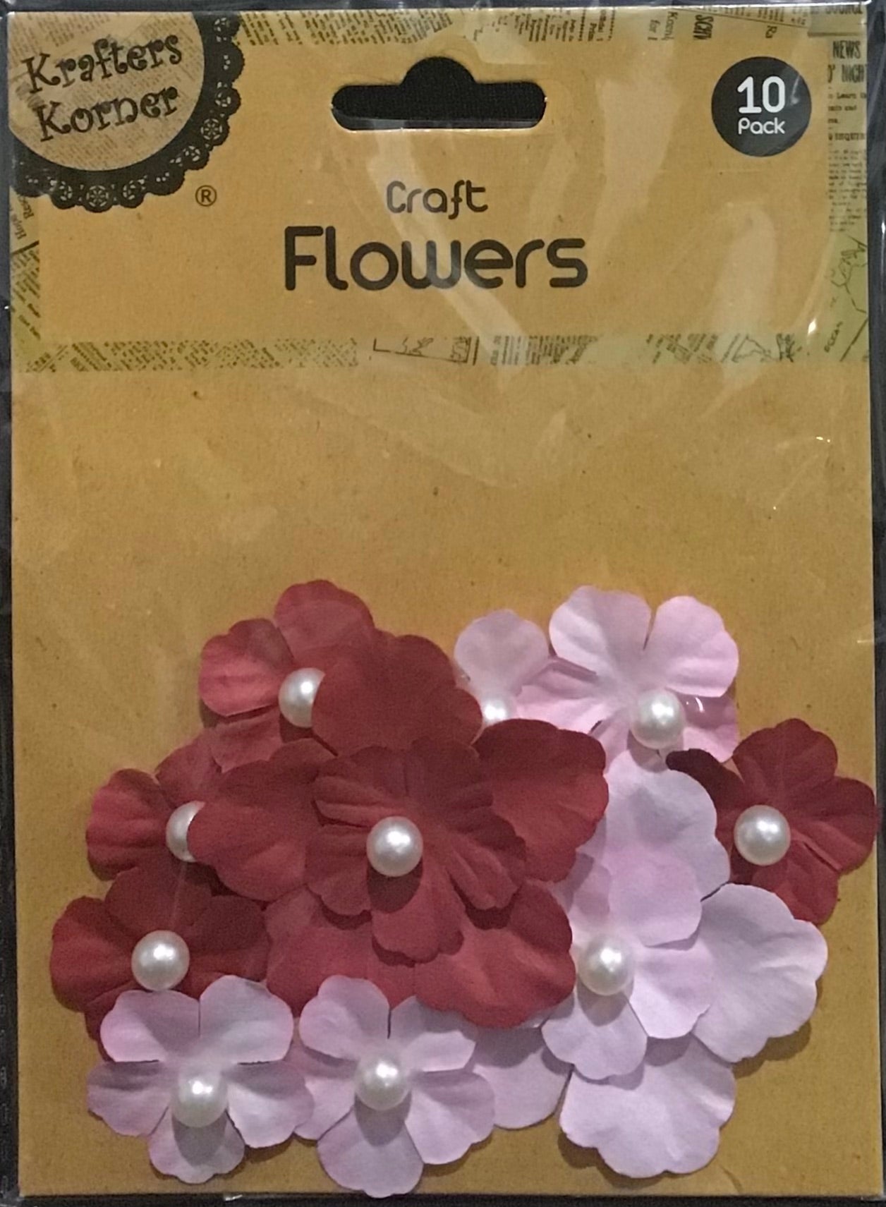Paper Flowers - Pearl Centre - Burgundy/Pink - Two sizes - 10pk
