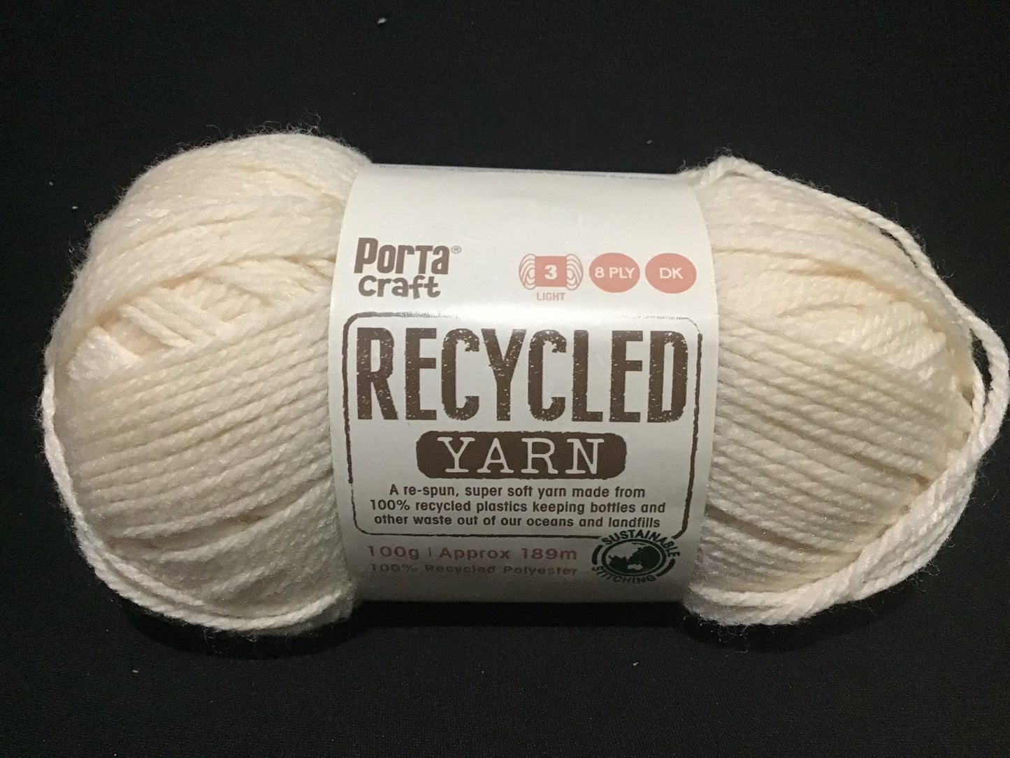Recycled Yarn - Whipped Cream - 8 Ply - 100g