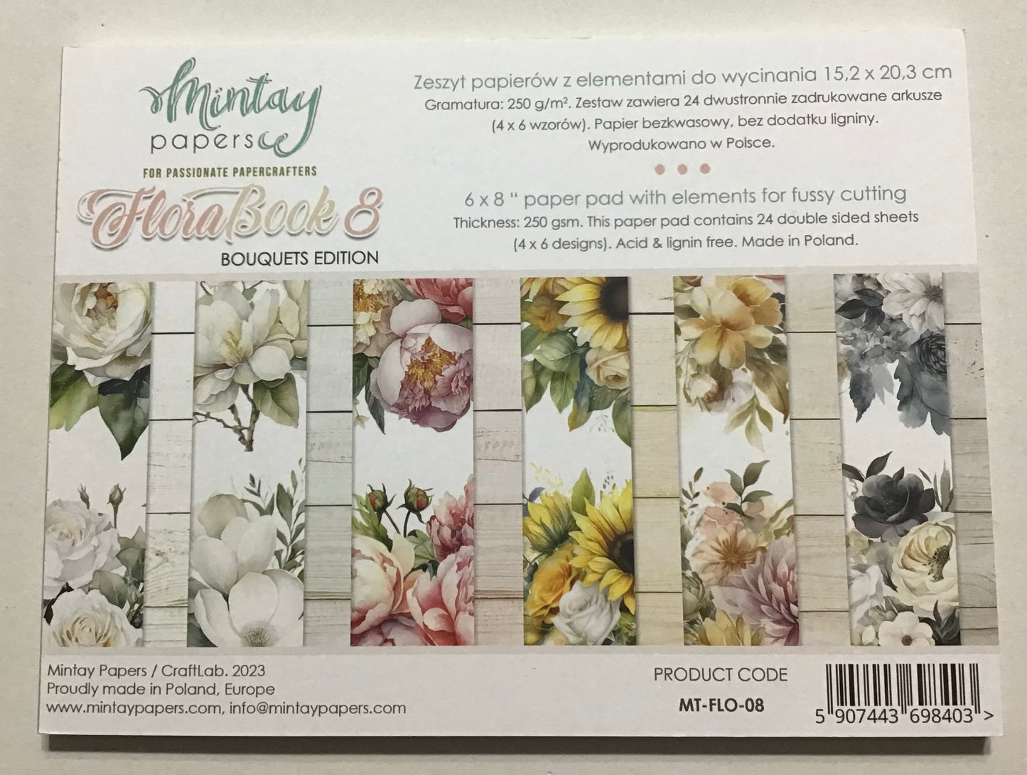 Book 8 - Flora Book - Bouquets Edition Paper pad - 24x Double sided sheets - 15.2x20.3cm