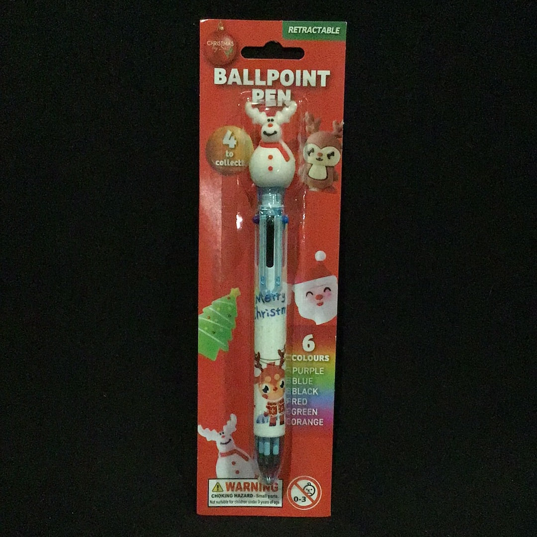 Christmas Ball Point Pen - Snowman - Retractable 6 Colours