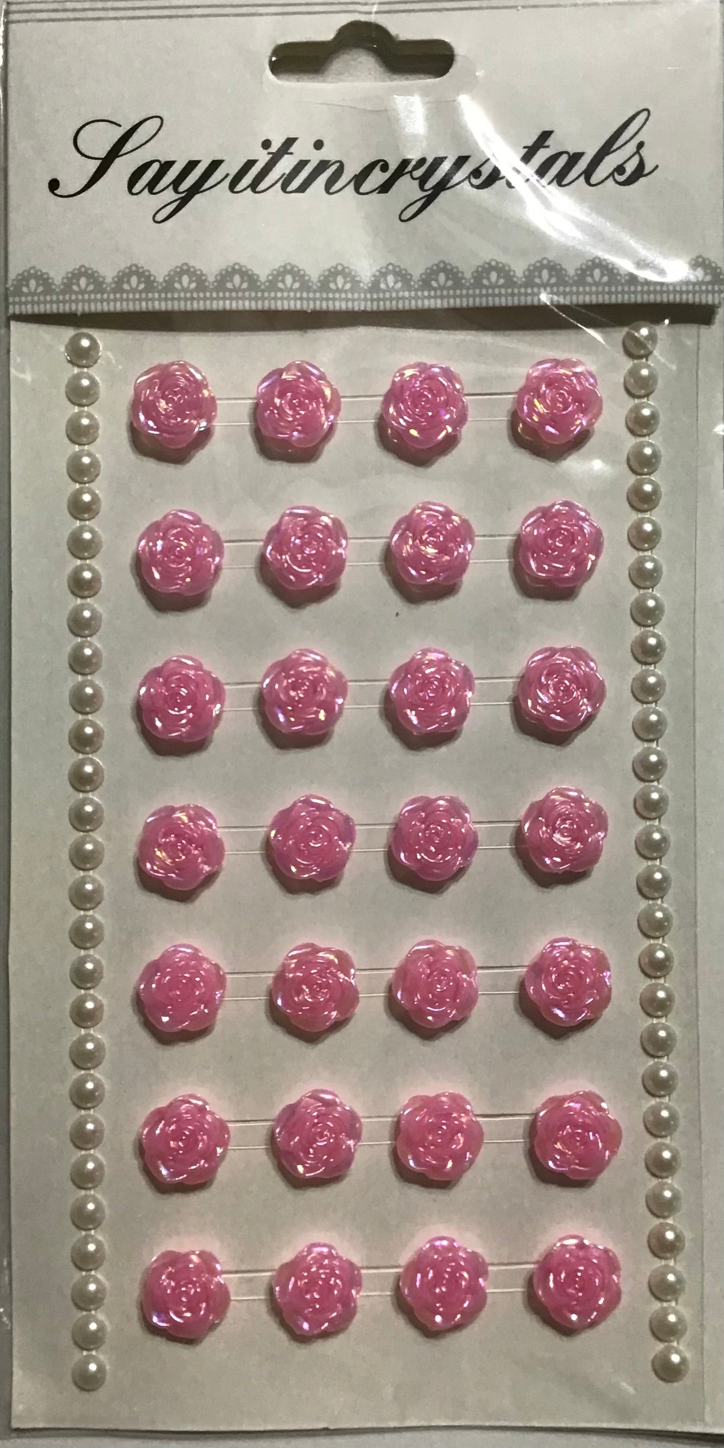 Rhinestones Flowers - Pink - plus Pearl rhinestones- 1x Sheet
