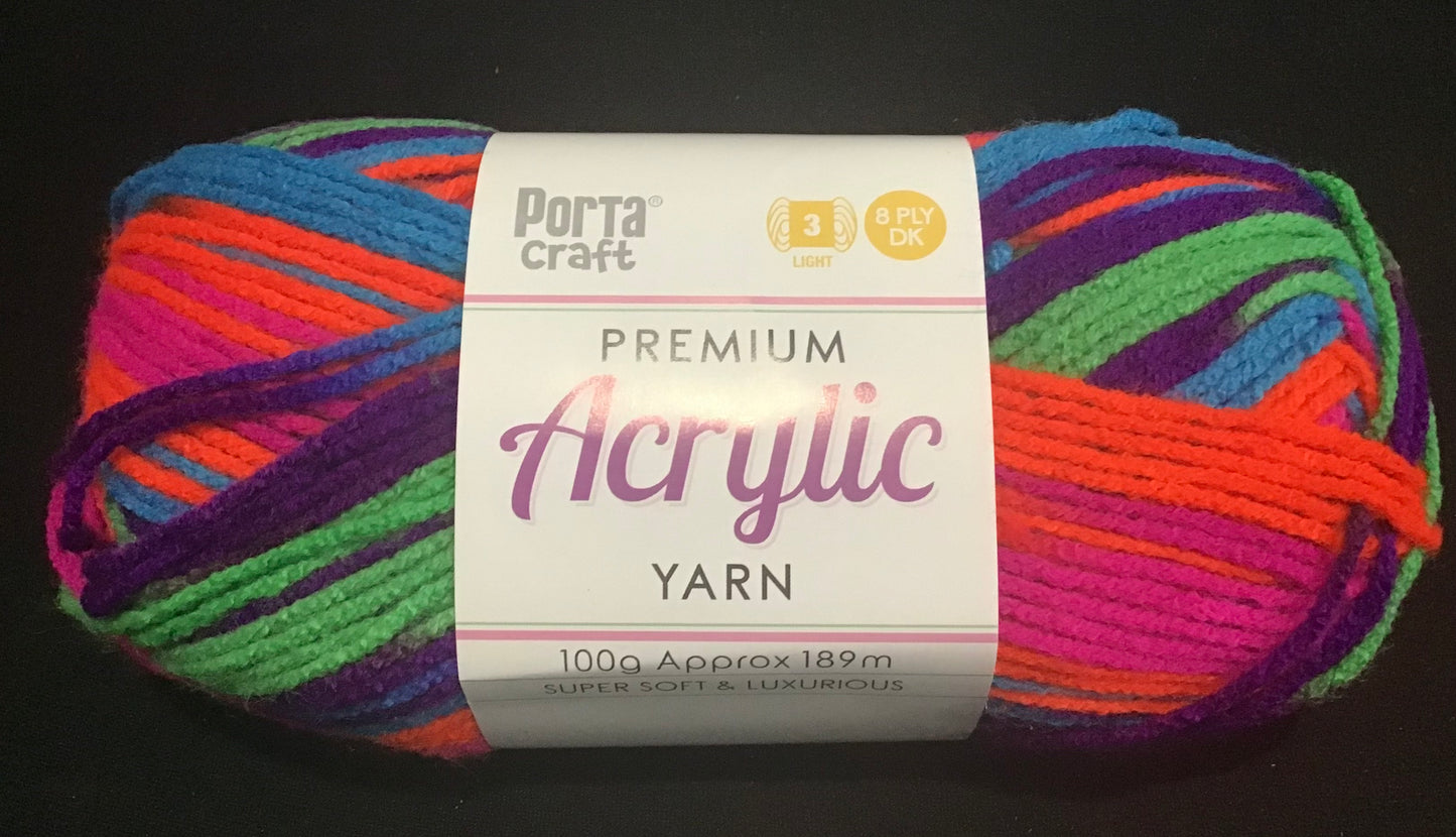 Porta Craft Yarn - 8 Ply - Multi Hyper - 100g - 100% Acrylic