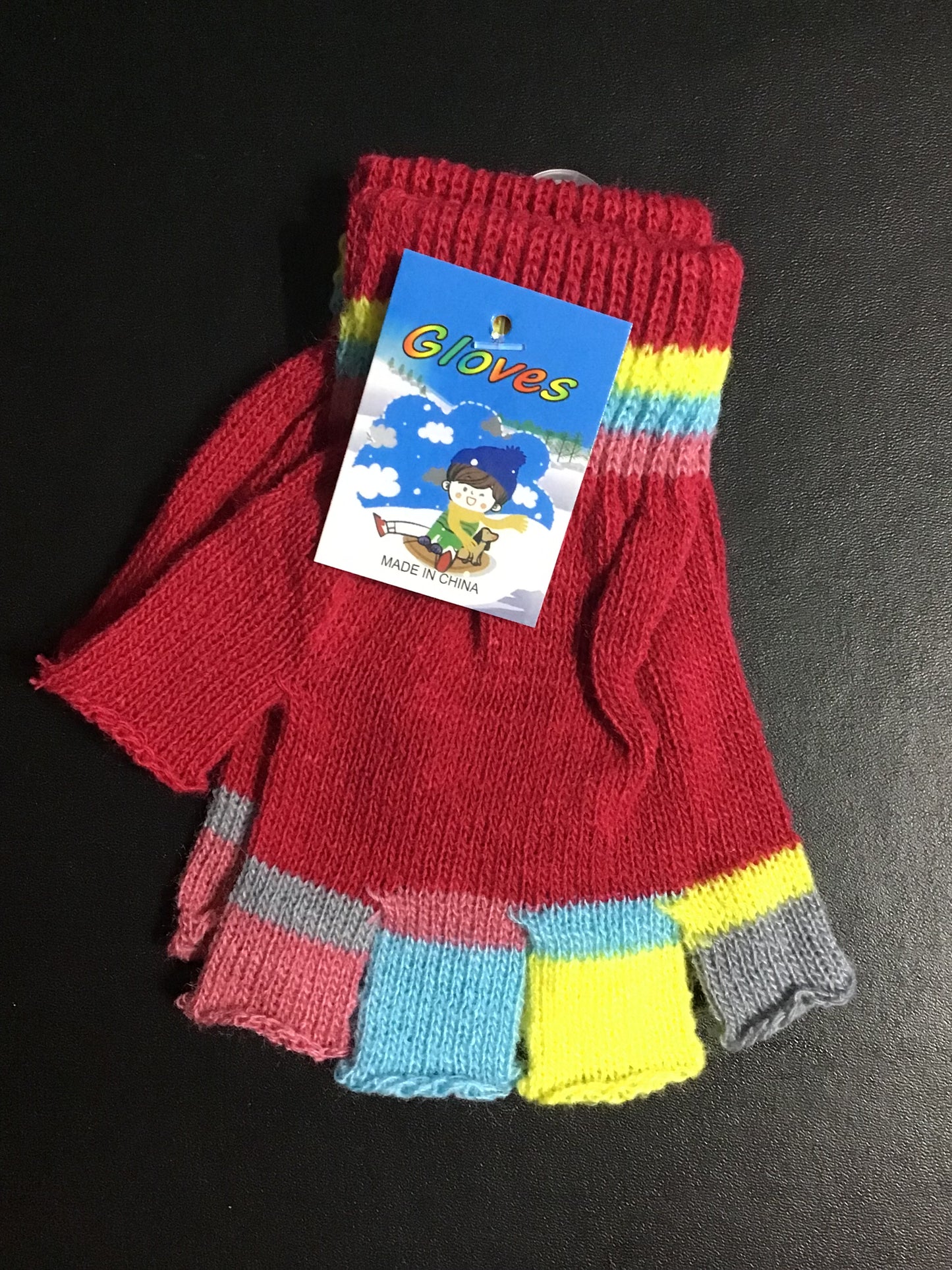 Kids Coloured Fingerless Gloves - Cherry -length approx. 13cm