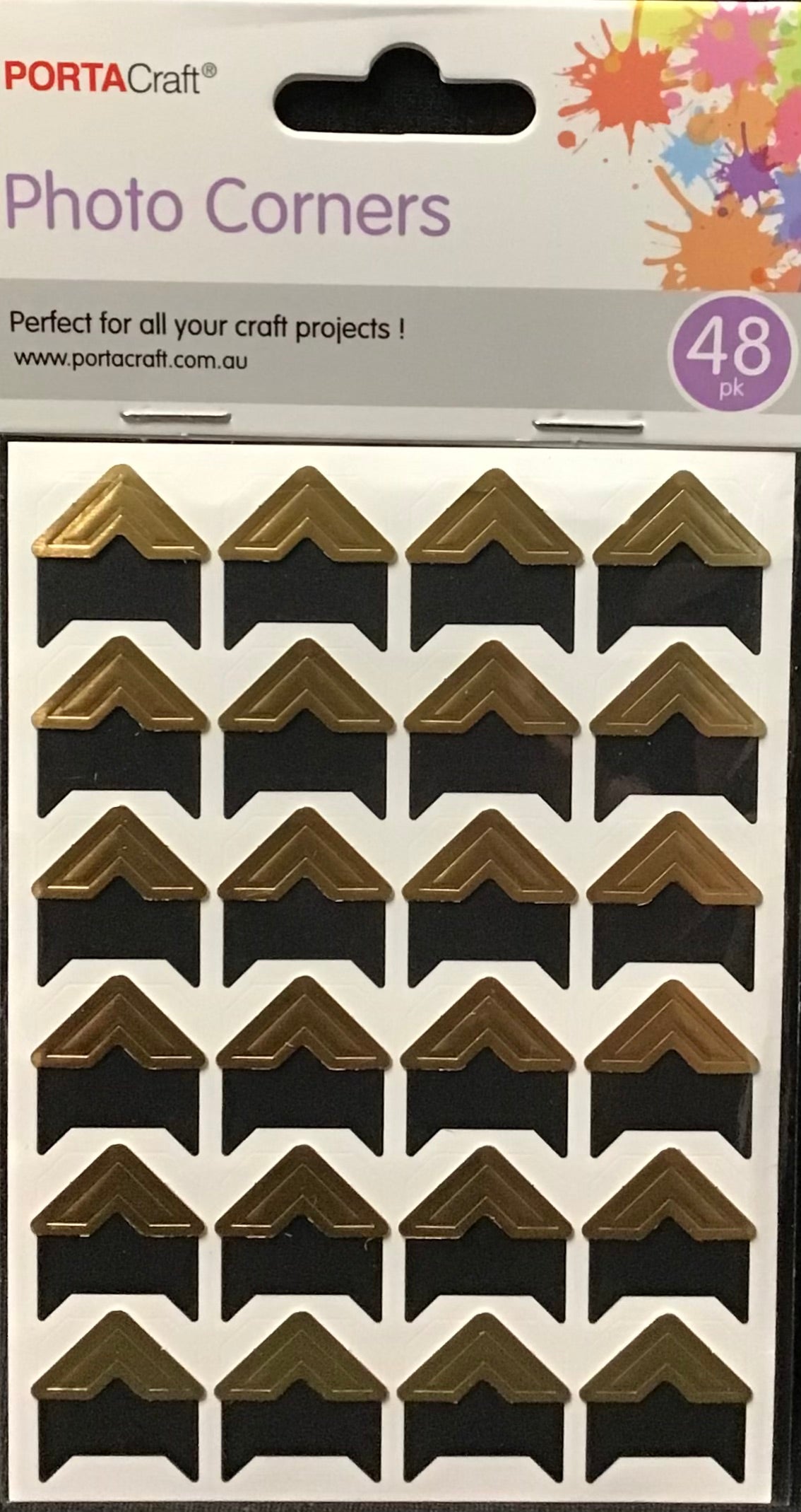Porta Craft - Photo Corners Black/Gold - 48pk