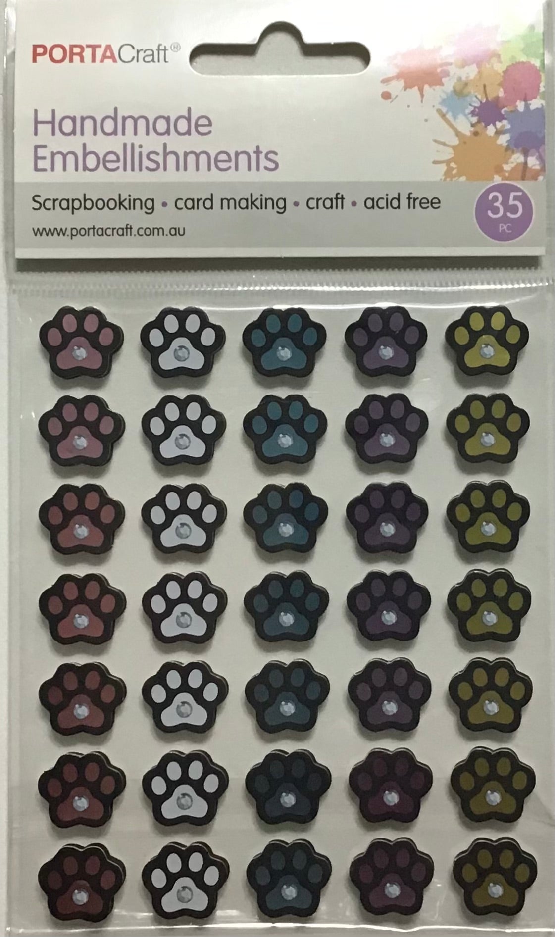 3D Metallic Paw Stickers -Pink/White/Blue/Purple/Gold -1 sheet -35pk