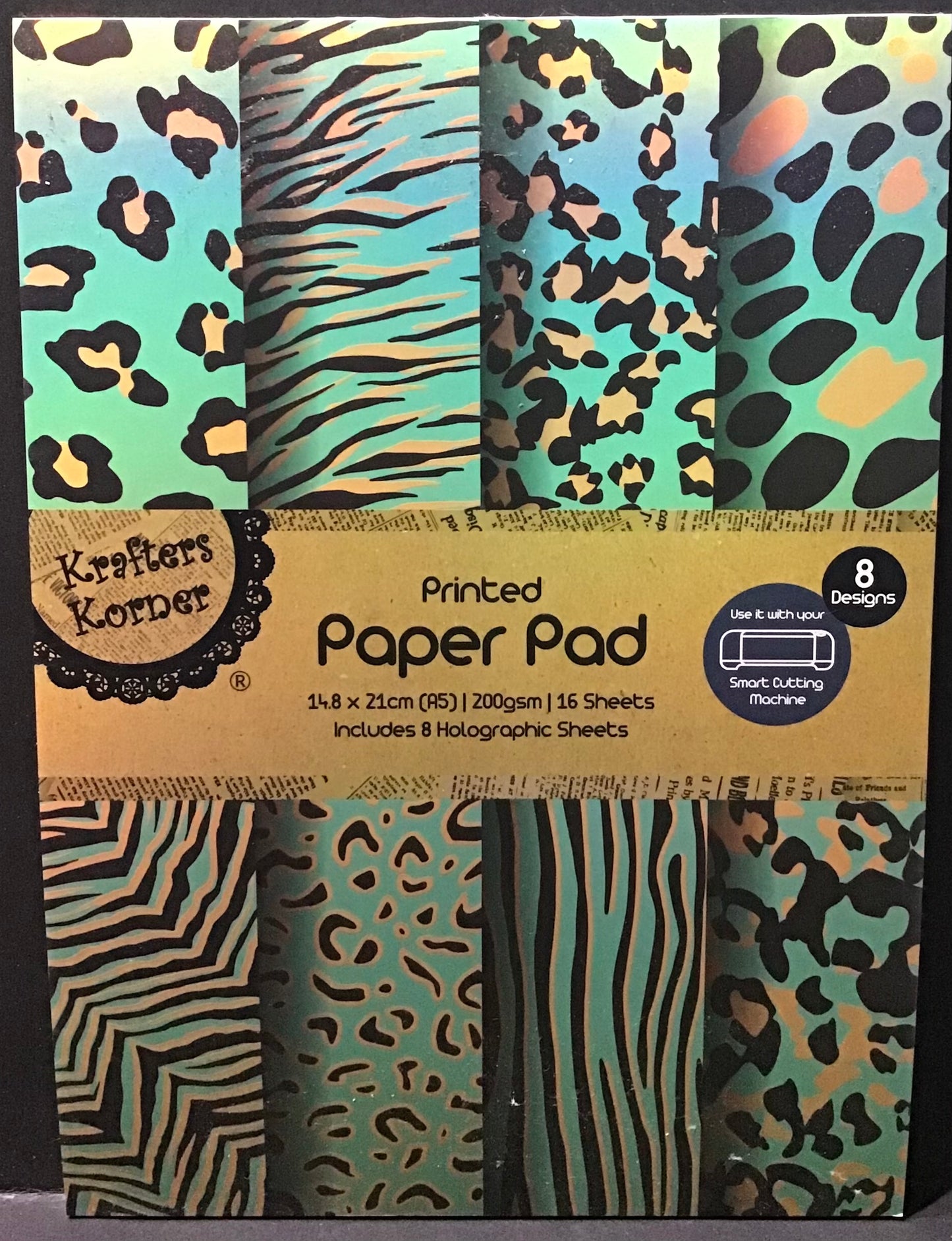 Animal Skin Print (Green b/g) + Holographic Scrapbooking Papers - 16 sheets - 21x14.8cm