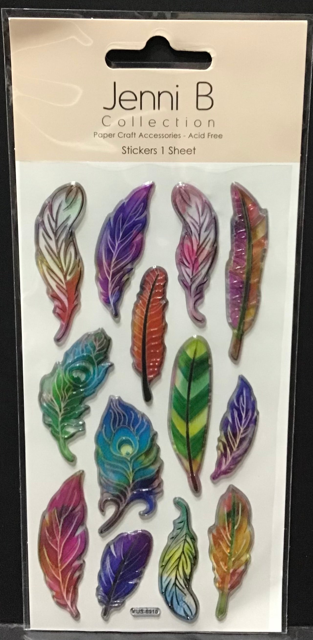 Jenni B Collection - Colourful Feather Embellishments - Self Adhesive - 13 pc