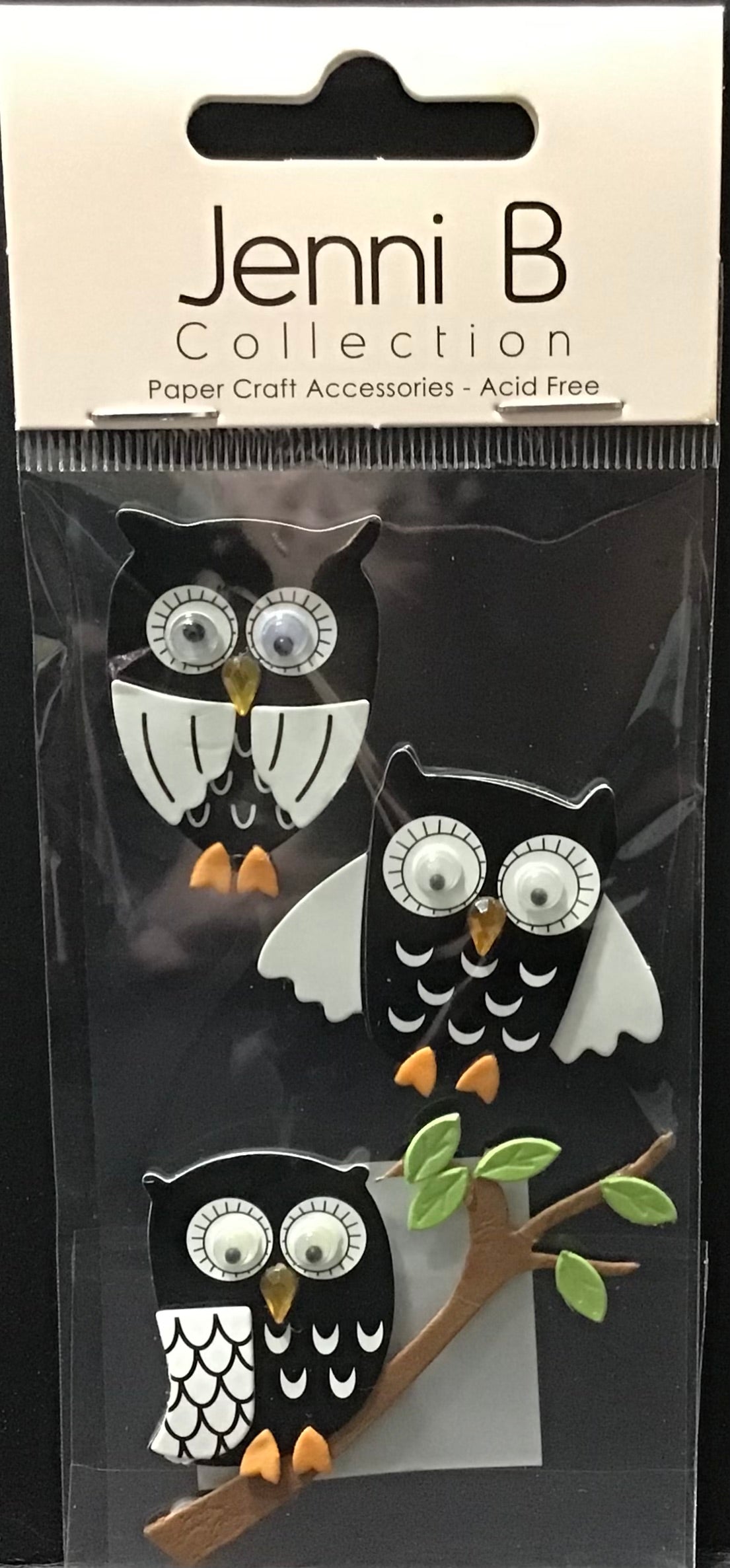Jenni B Collection - Owl Stickers - Black and White - Adhesive - 3pc