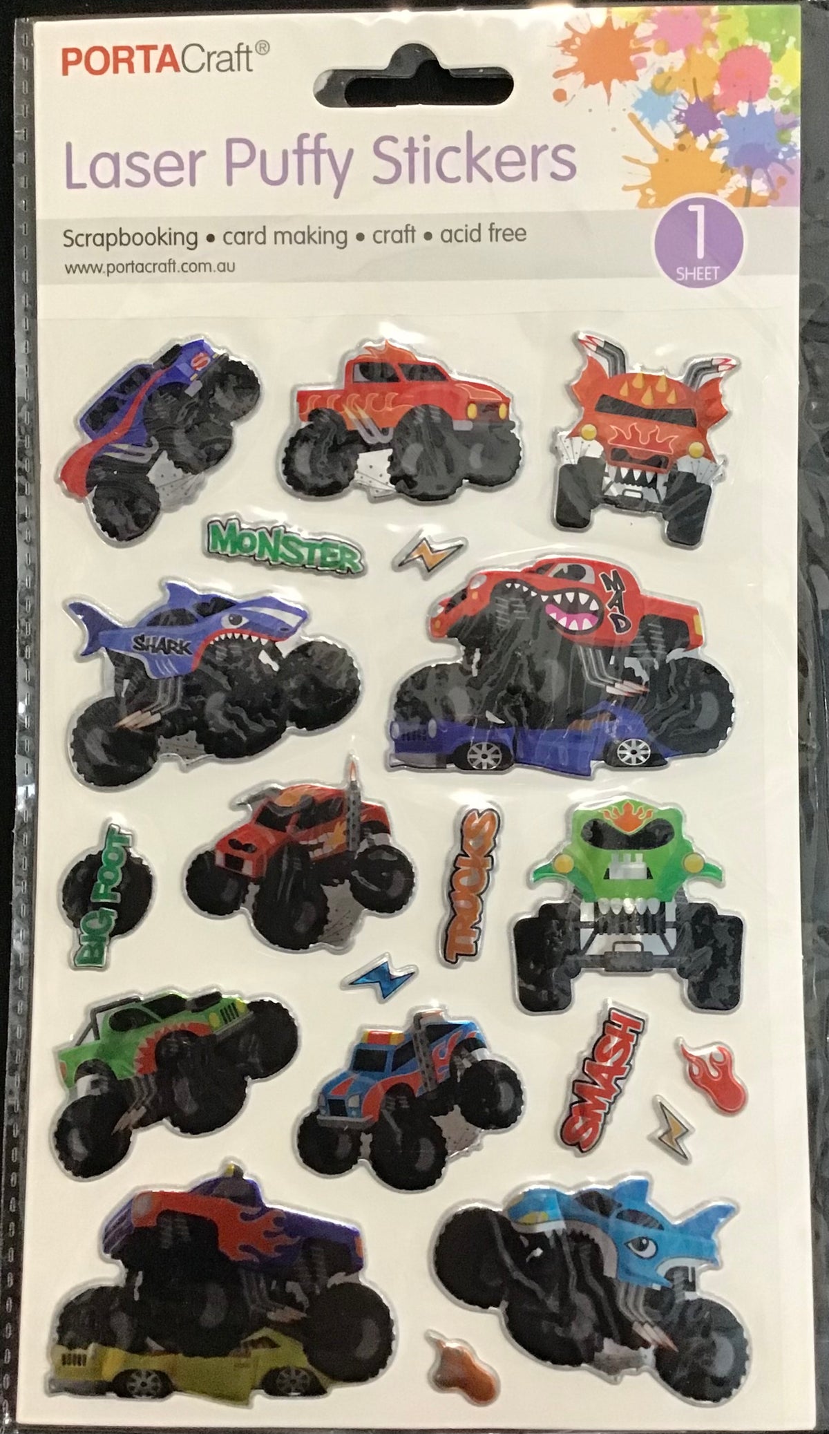 Puffy Stickers - Monster Trucks - 20pcs