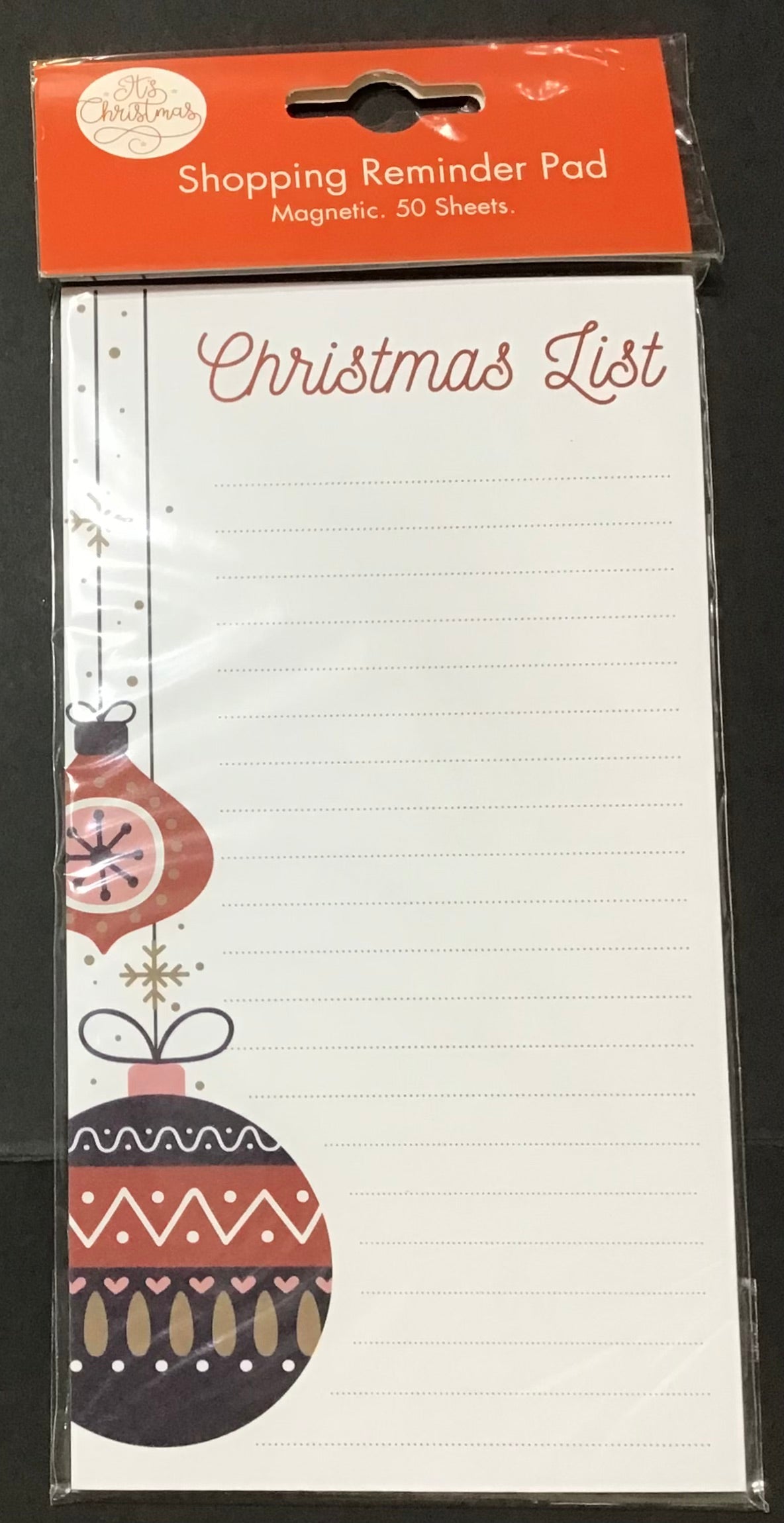 It’s Christmas - Magnetic Shopping Reminder Pad - Bauble design - 50 Sheets