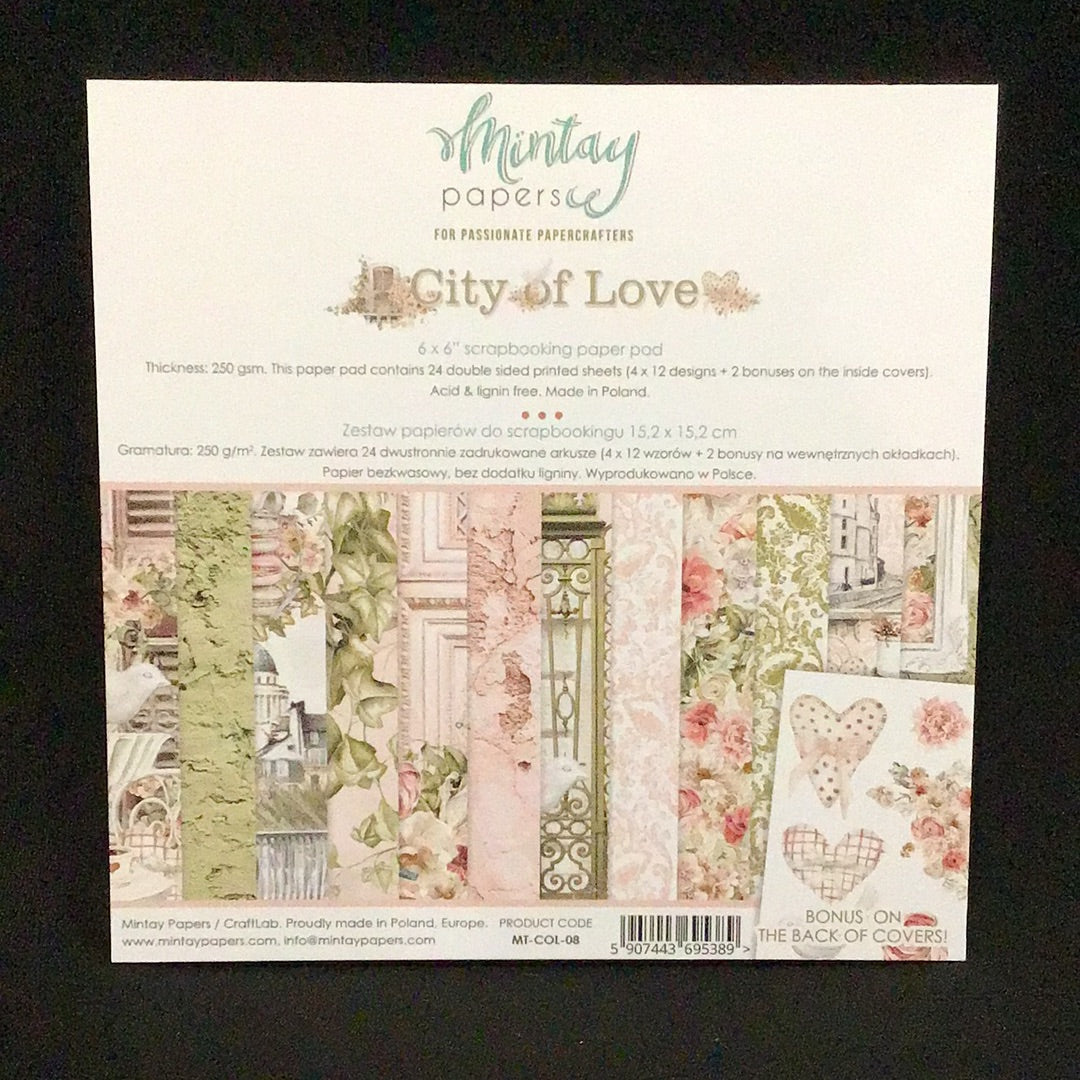 City of Love Paper Pad - 24x Double sided sheets - 15.2x15.2cm