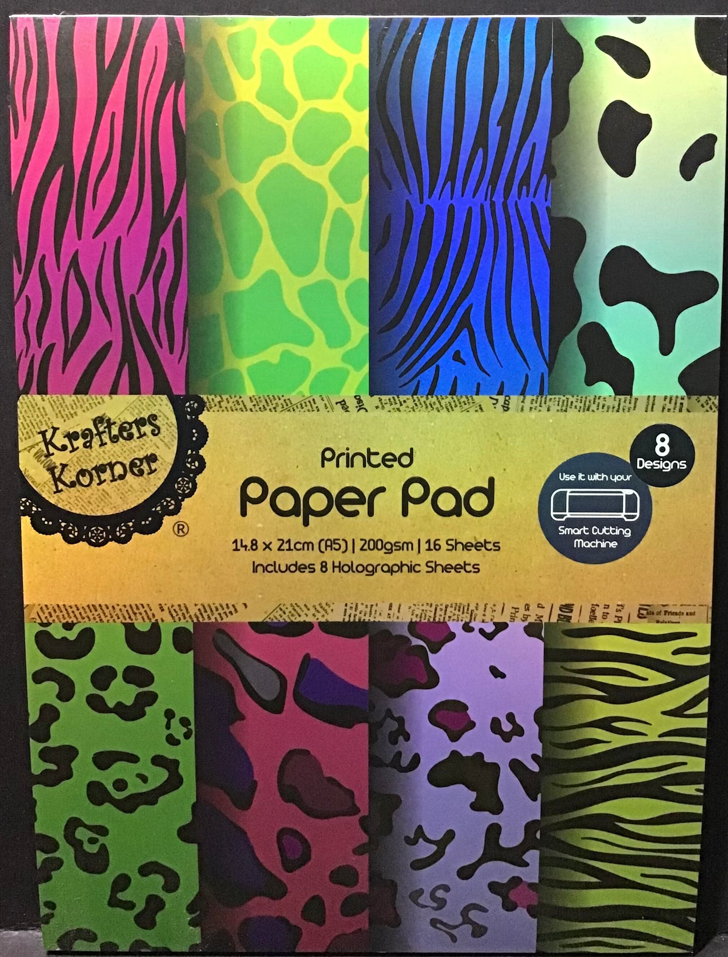 Animal Skin Print - Colourful + Holographic Scrapbooking Papers - 16 sheets - 21x14.8cm