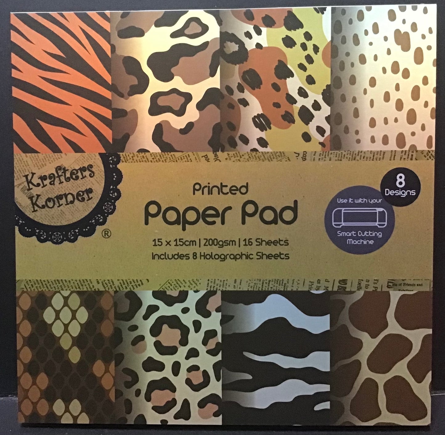 Animal Skin Print + Holographic Scrapbooking Paper - 16 sheets - 15x15cm