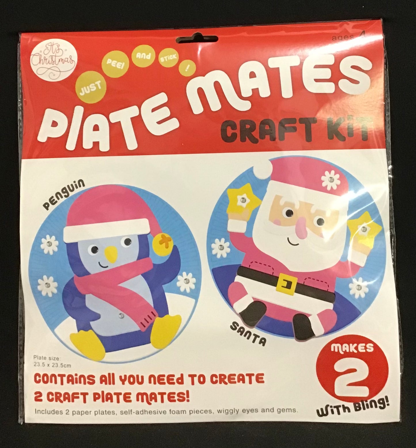 Plate Mates Craft Kit - Just Peel and Stick - Penguin and Santa - Makes 2