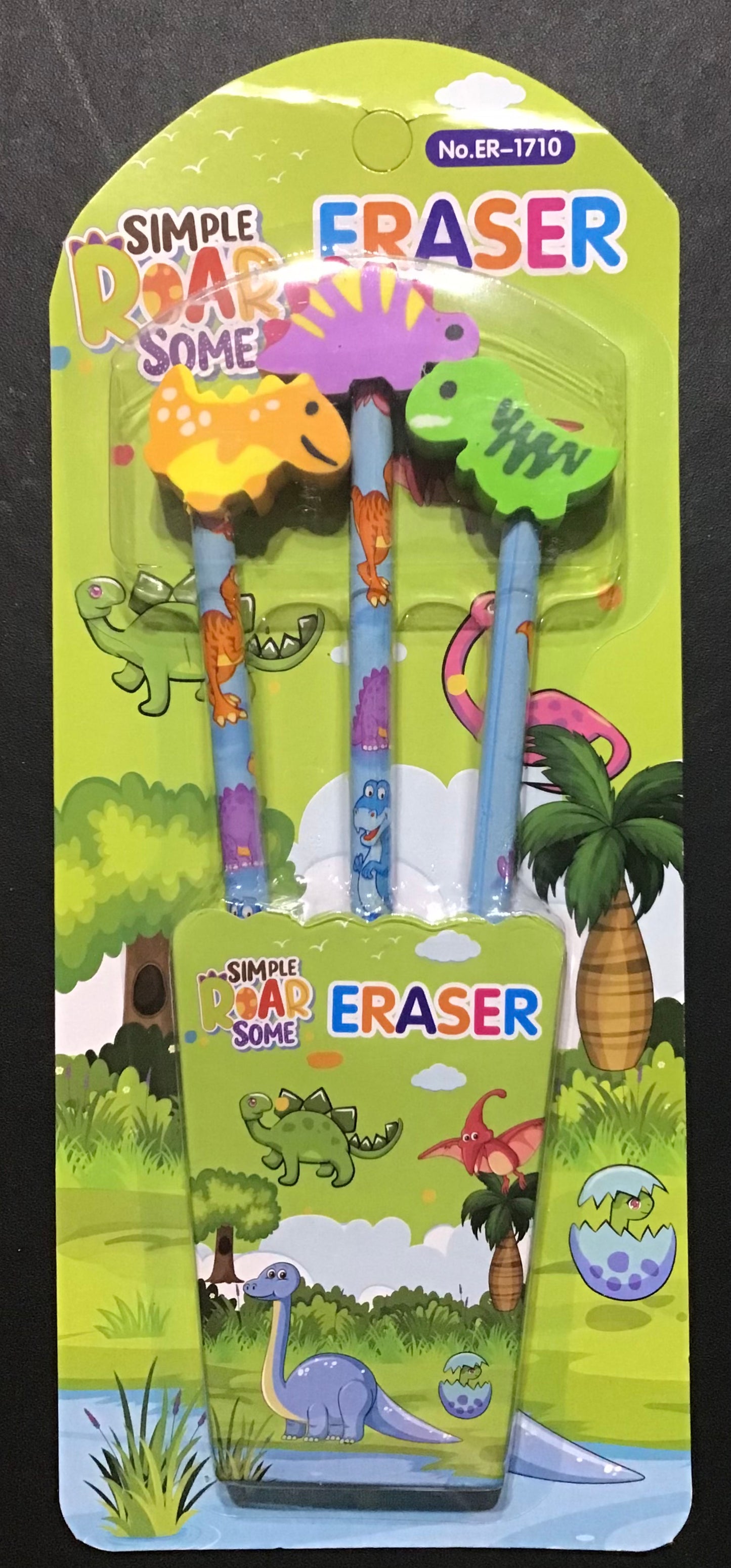 Dinosaur Themed Pencil and Eraser Set - 3 pk - #2