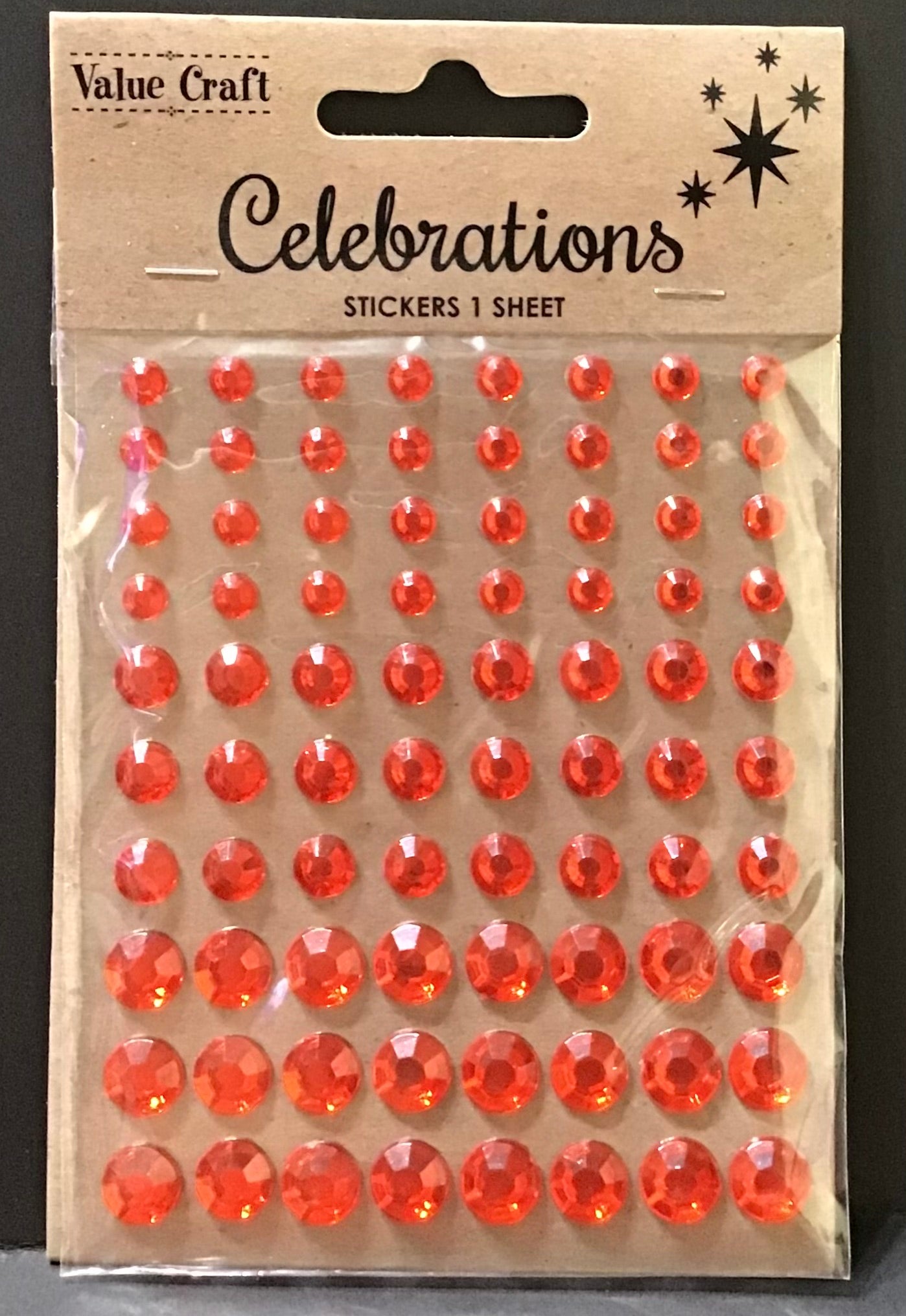 Rhinestone Stickers - Red - 3 sizes - 1 sheet - 80pk