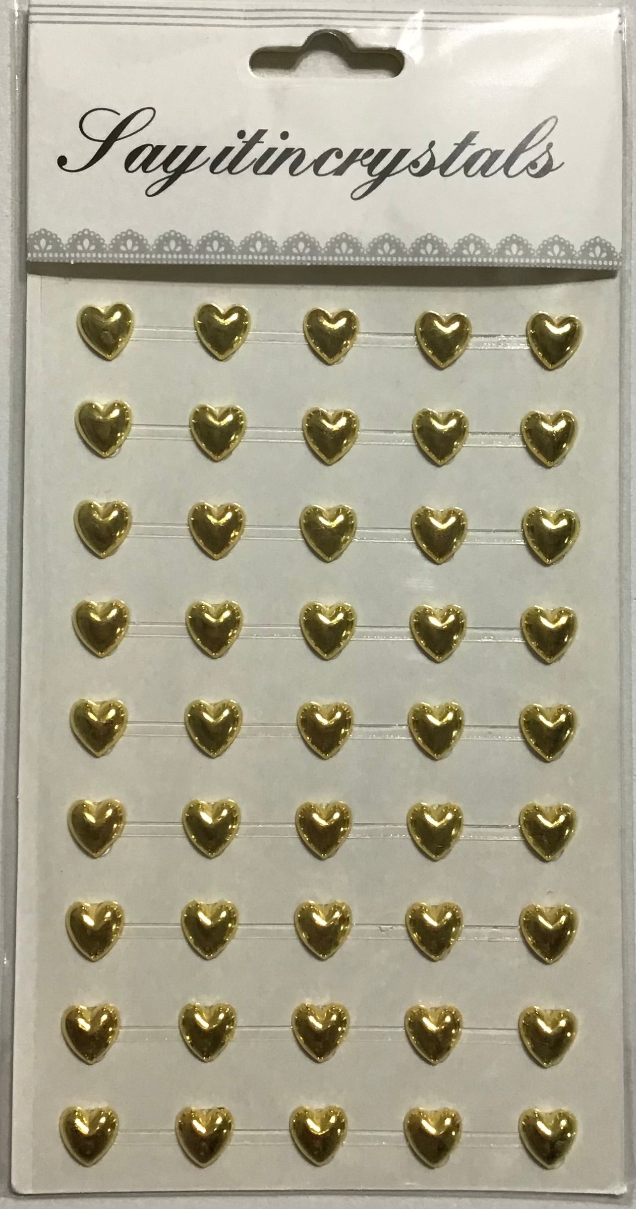 Heart Rhinestones - Gold - 1x Sheet