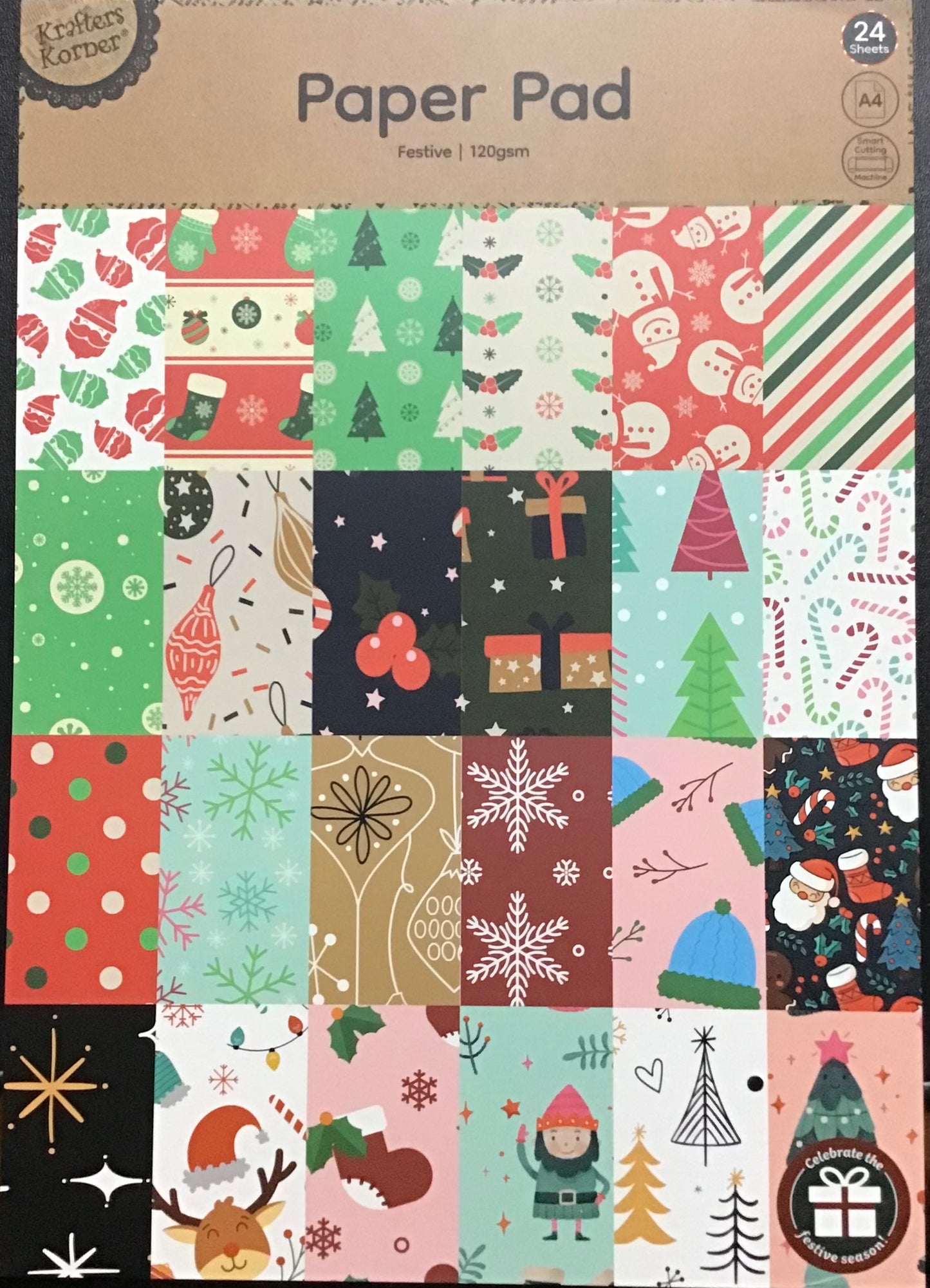 Christmas Festive Paper Pad - 24 Double sided sheets - 29.8x21cm