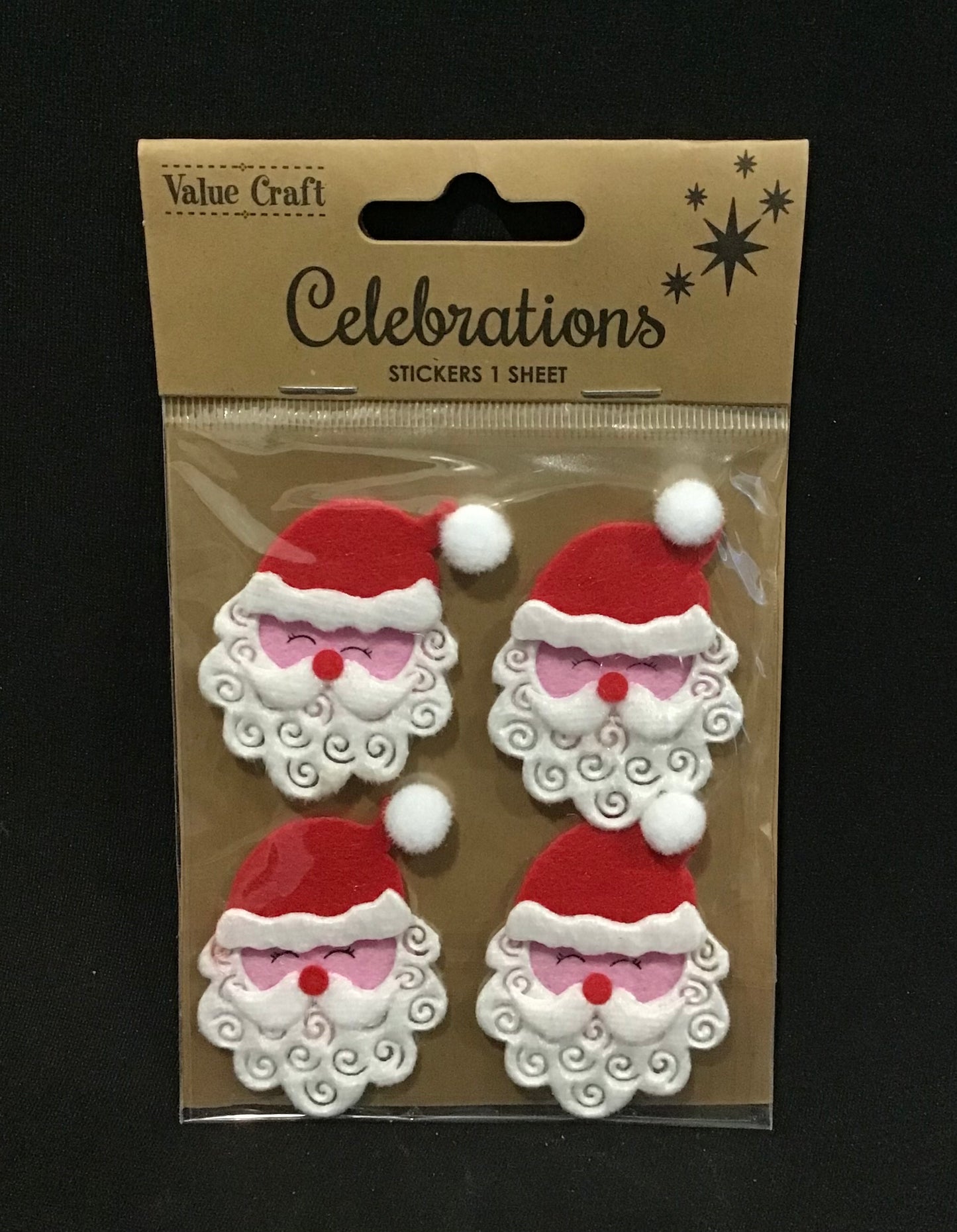 Christmas Felt 3D Santa Face Embellishments - 4 pk