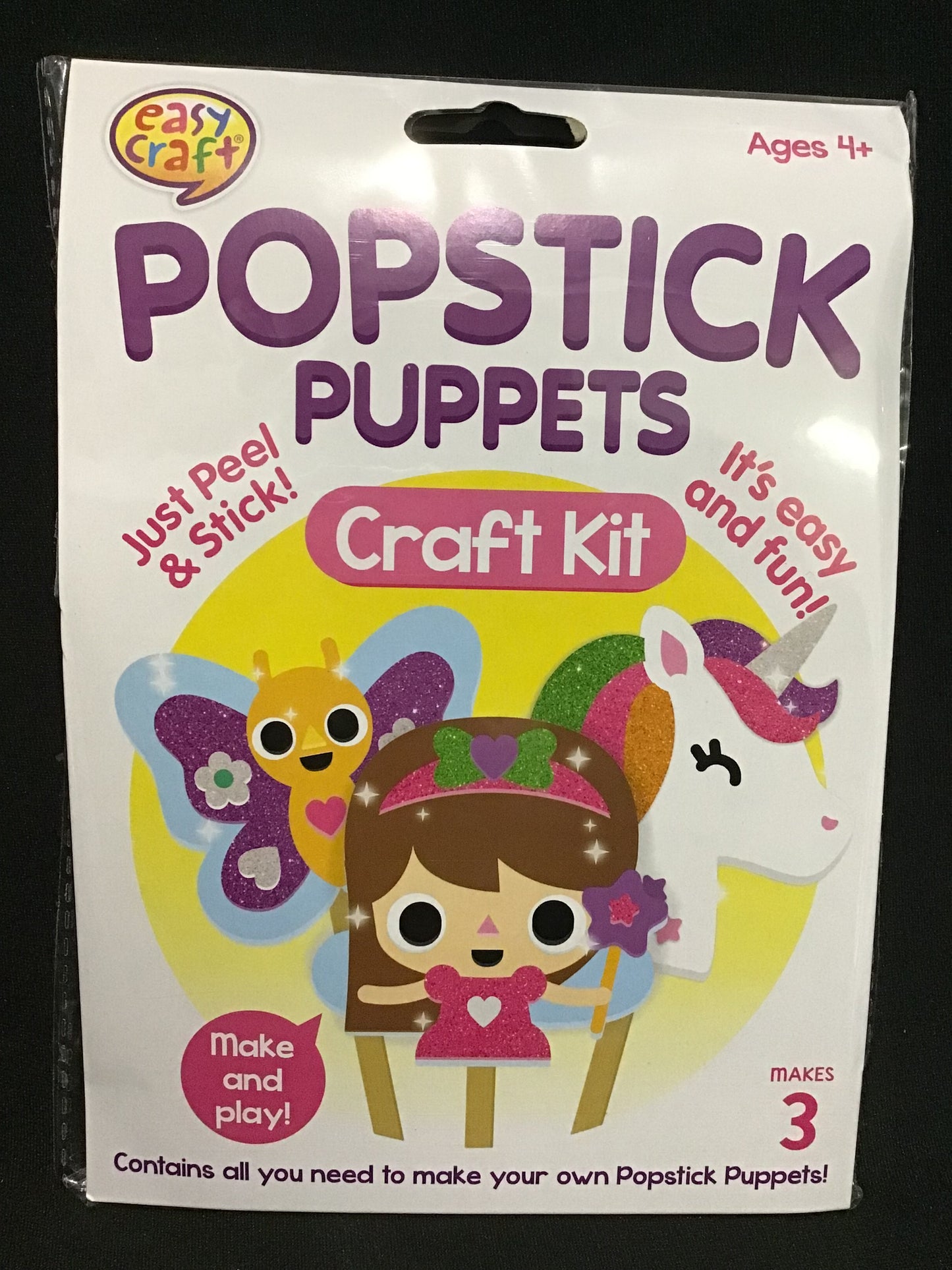 Popstick Puppets Craft Kit - Butterfly/Fairy/Unicorn - Just Peel and Stick
