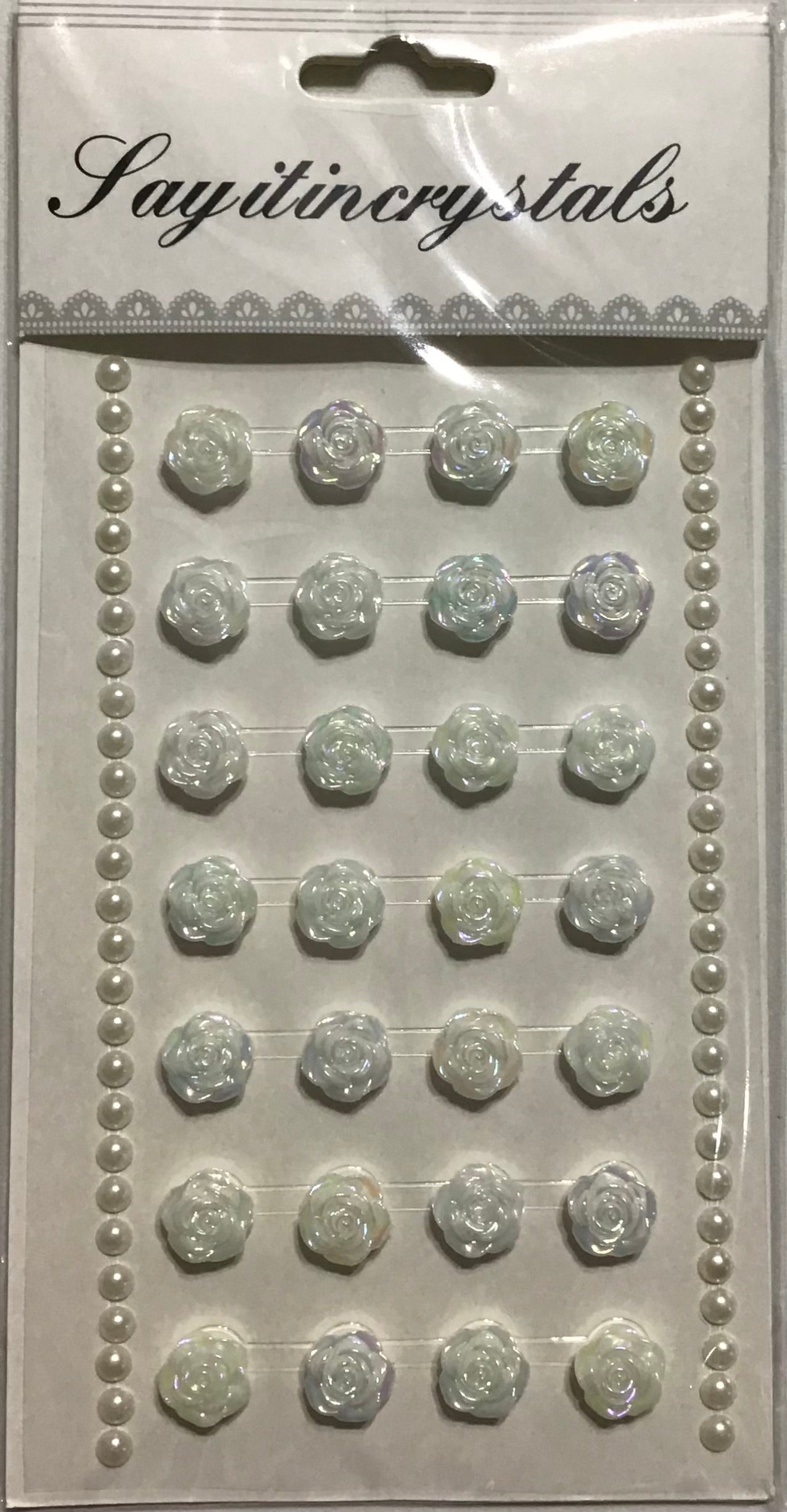 Rhinestones Flowers - White - plus Pearl rhinestones- 1x Sheet