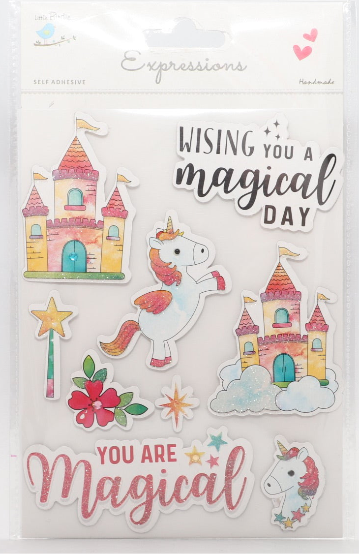 Little Birdie Handmade Embellishments Self/Adh - Unicorn Fairy Tale - 9 pc