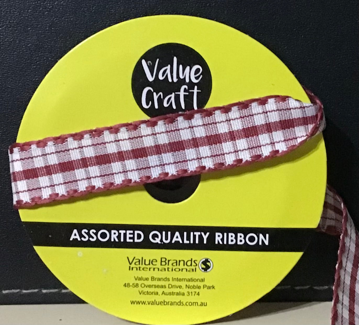 Gingham Ribbon - Brown - 15mm x 3m