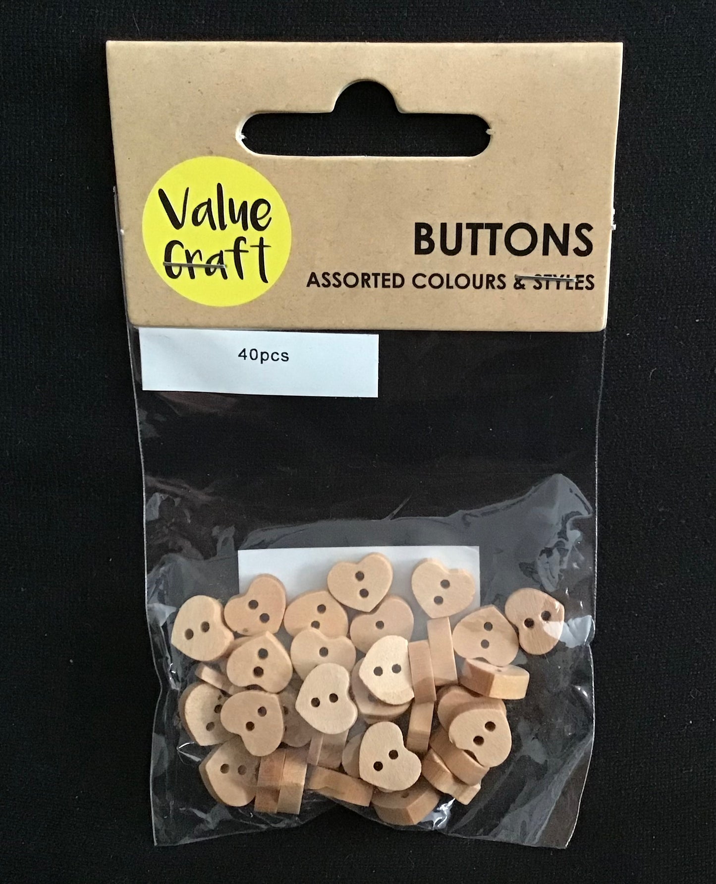Wooden Buttons Natural - Hearts - 10mm - 40 pk