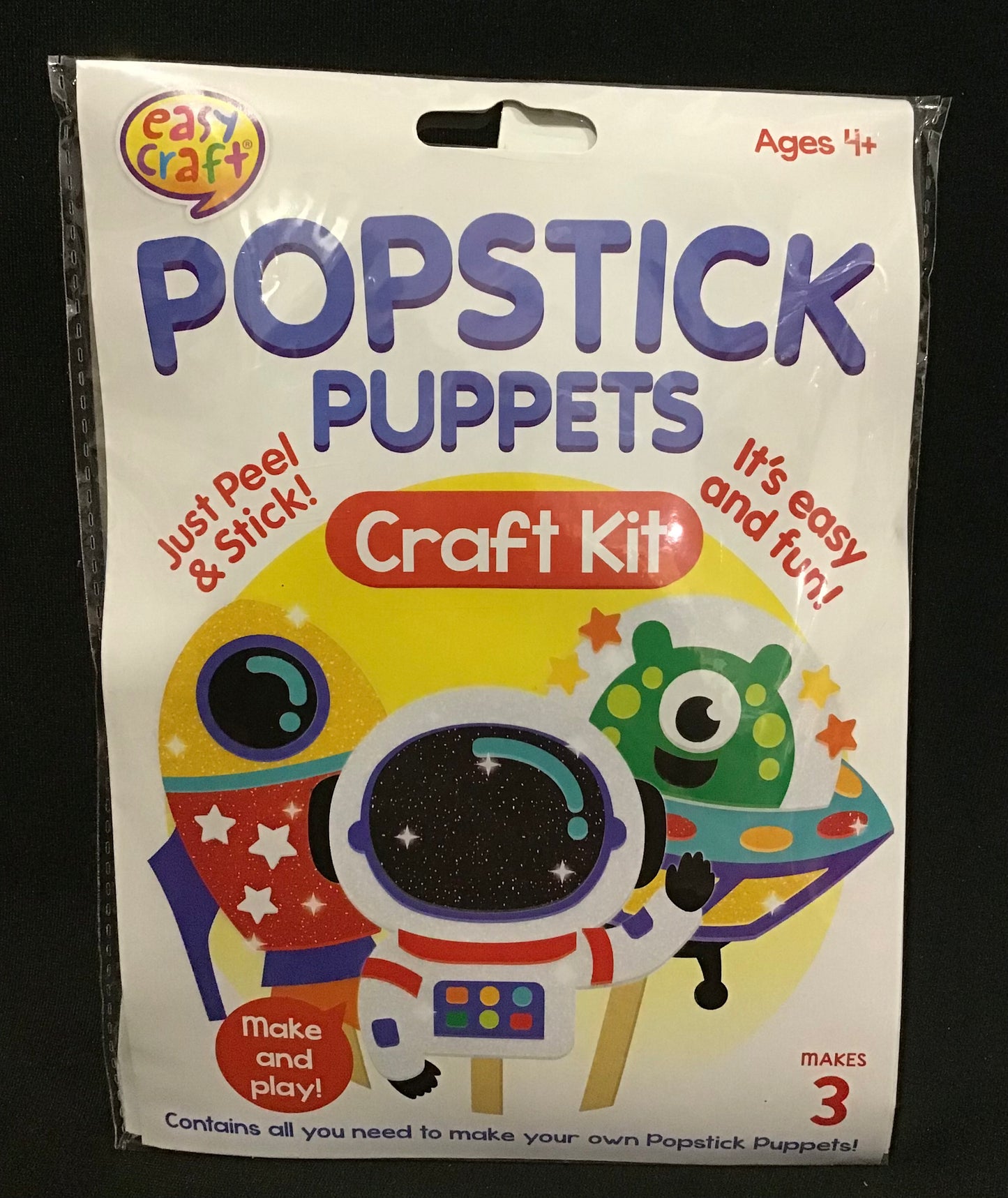 Popstick Puppets Craft Kit -Astronaut/Alien/Robot - Just peel and Stick
