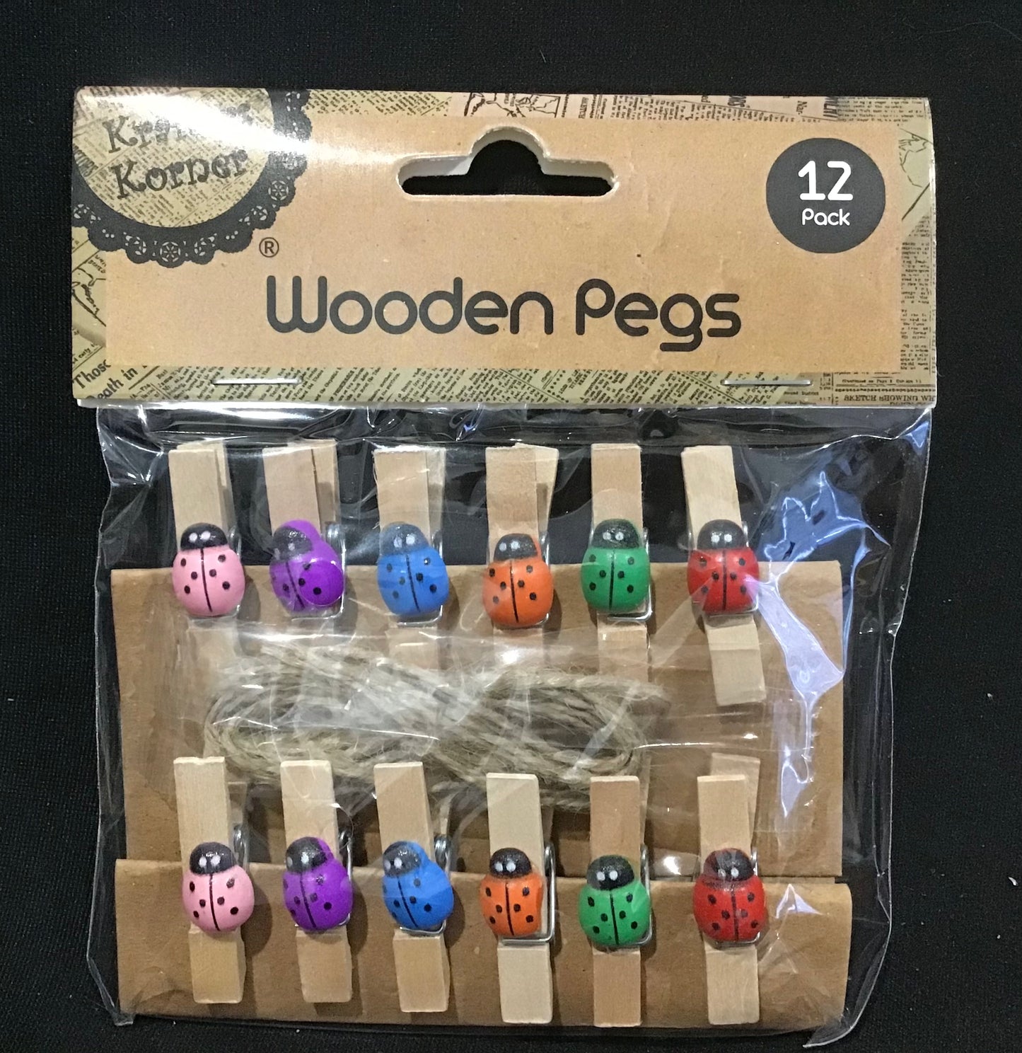 Wooden Pegs with Multi-Coloured Ladybirds - 12 pack