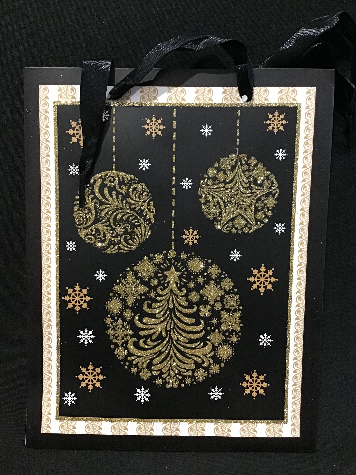 Christmas Gift Bag - Gold Glitter Baubles - 23x18x8cm