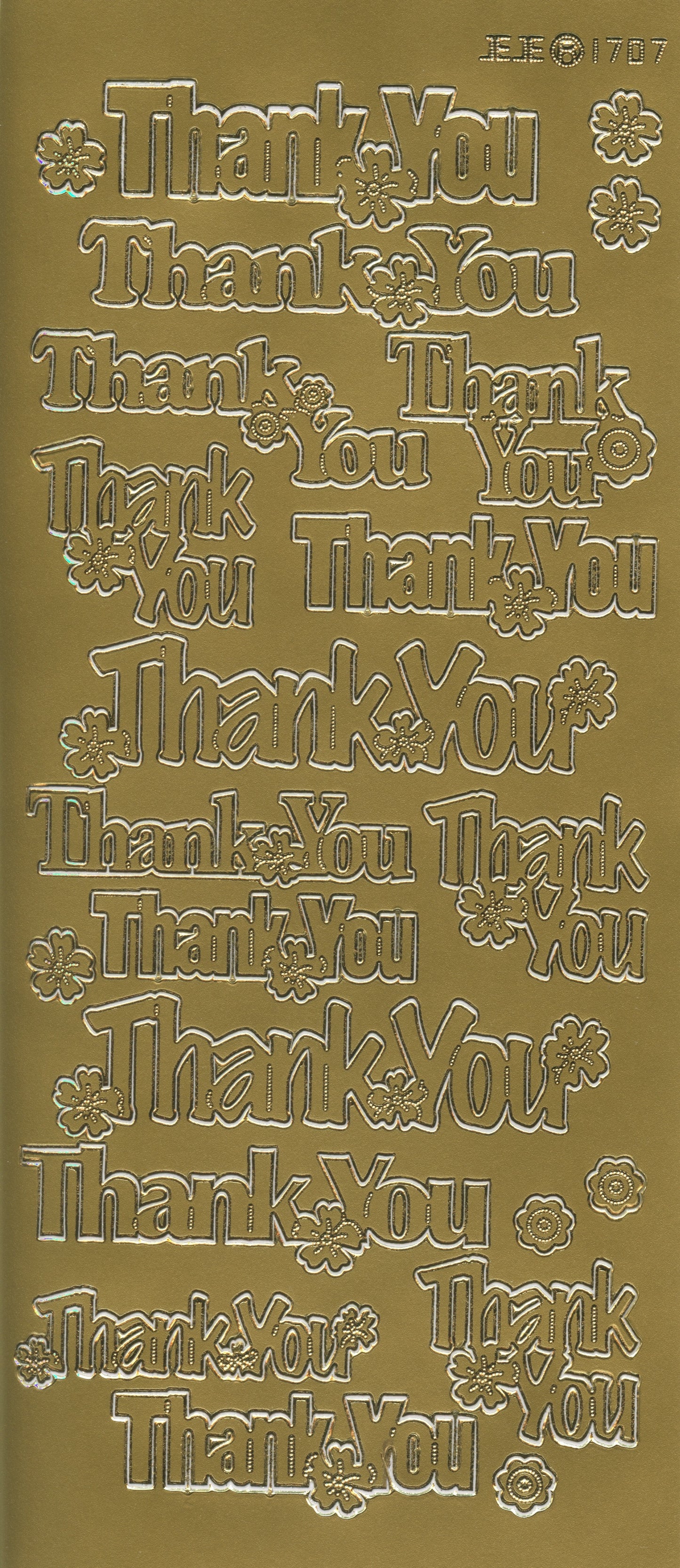 Thank You wording with flowers - Craft Stickers - Gold - 22 pce