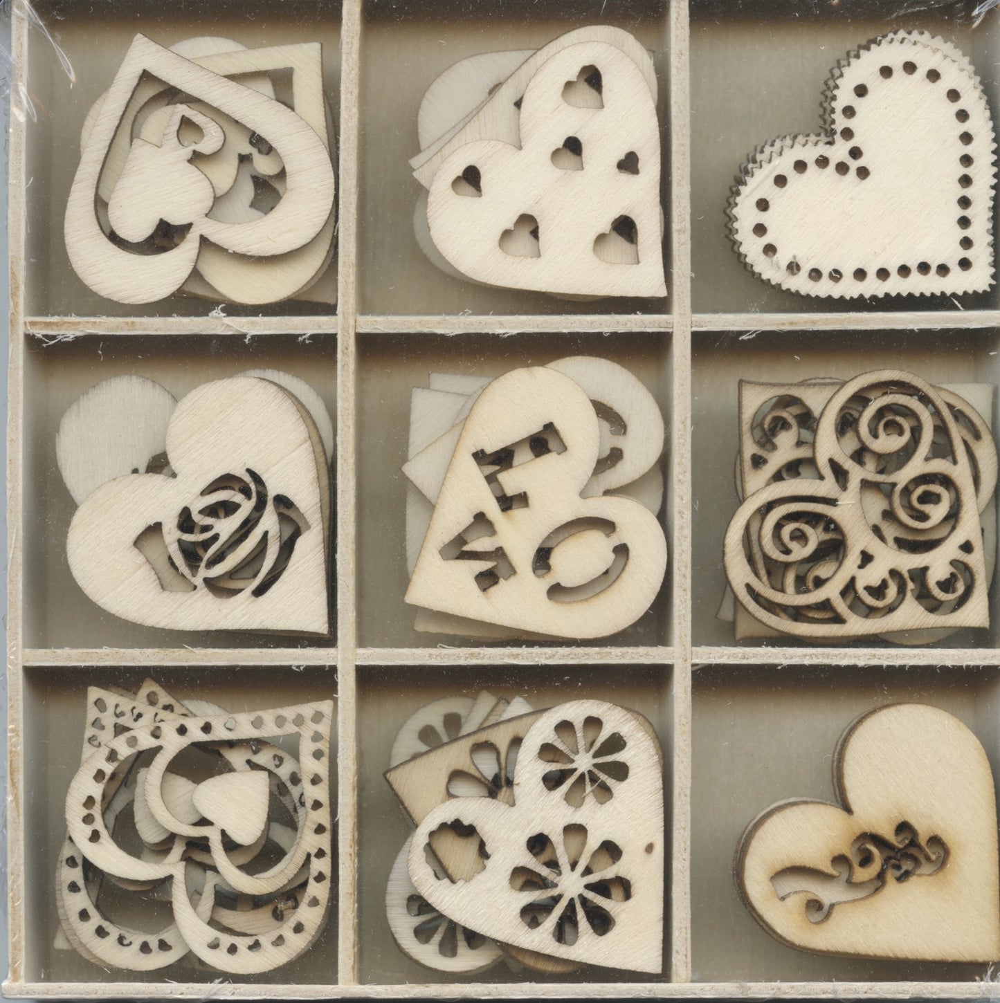 Wooden Embellishments - Love Heart theme - 45 pack