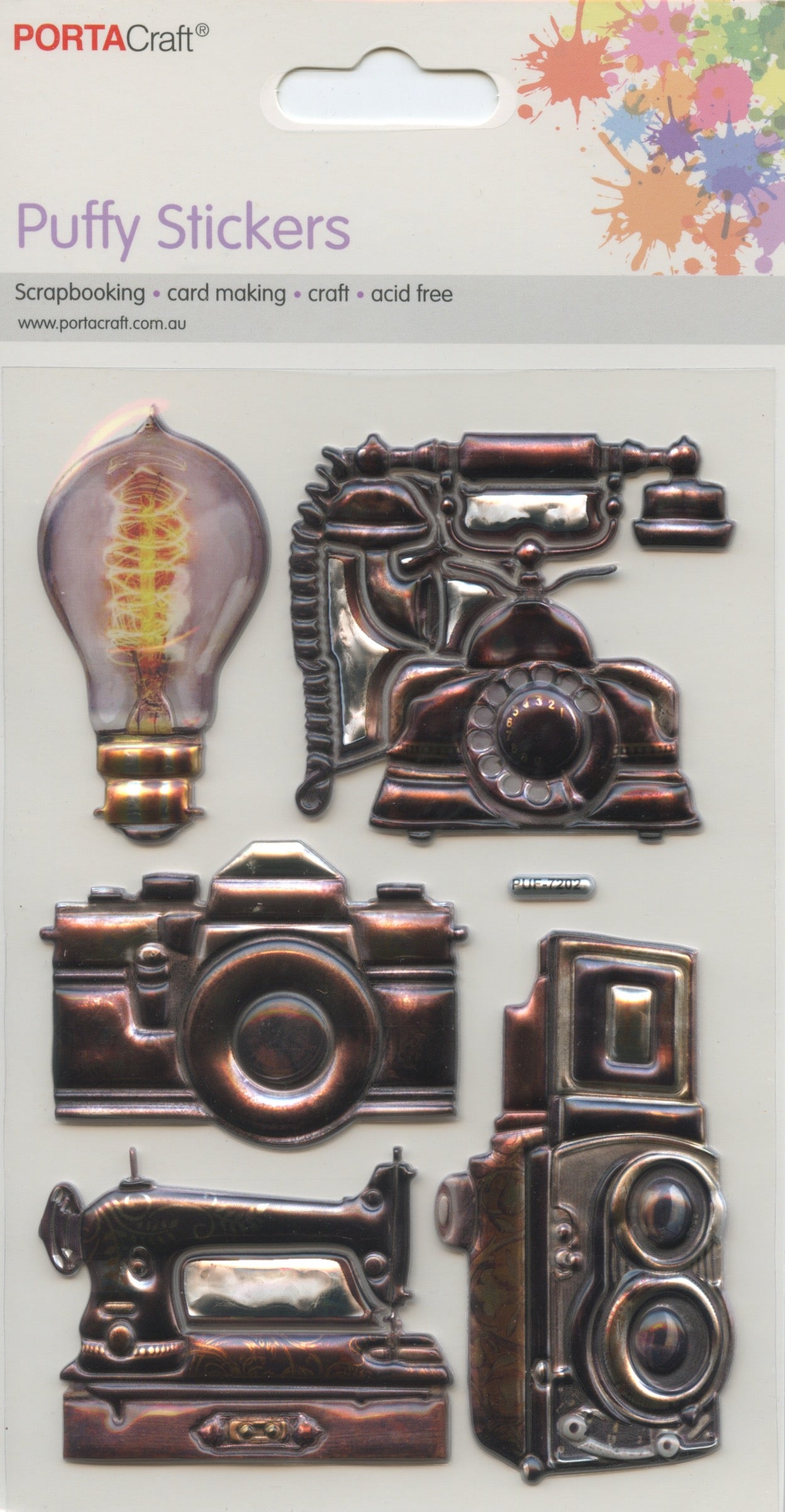 Puffy Stickers - Vintage Cameras/Telephone/Machine - 5 pk