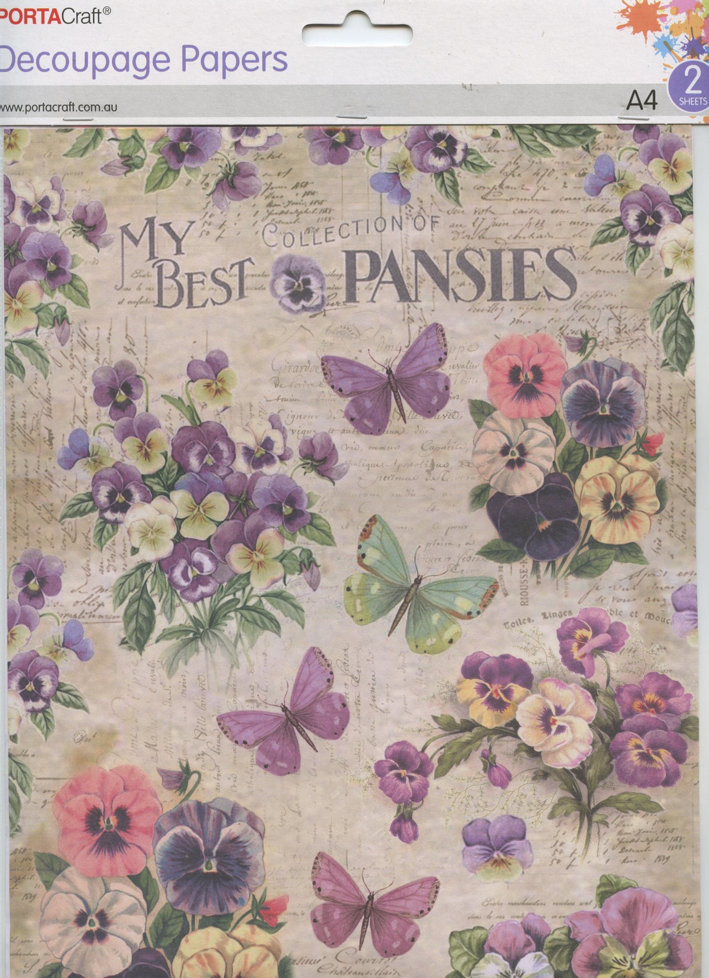 Decoupage Paper - Collection of Pansies - A4 - 2 Sheets