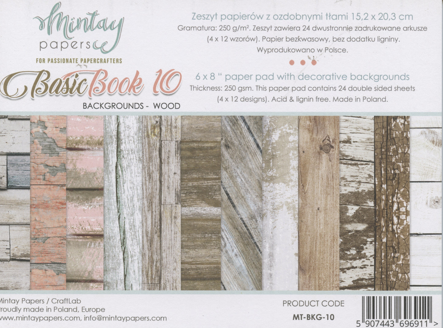 Basic Book 10 Paper Pad - Backgrounds/Wood - 24x Doubled sided sheets - 15.2x20.3cm