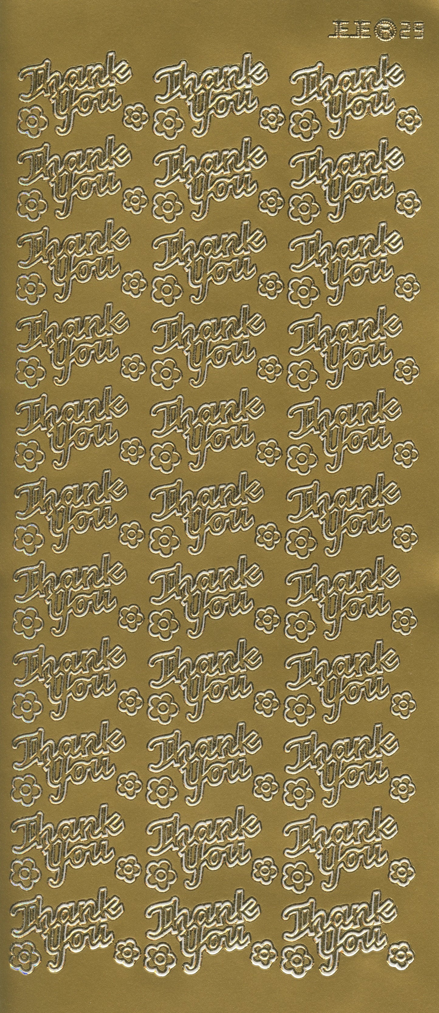 Thank You wording with 33 flowers - Craft Stickers - Gold- 66 pcs