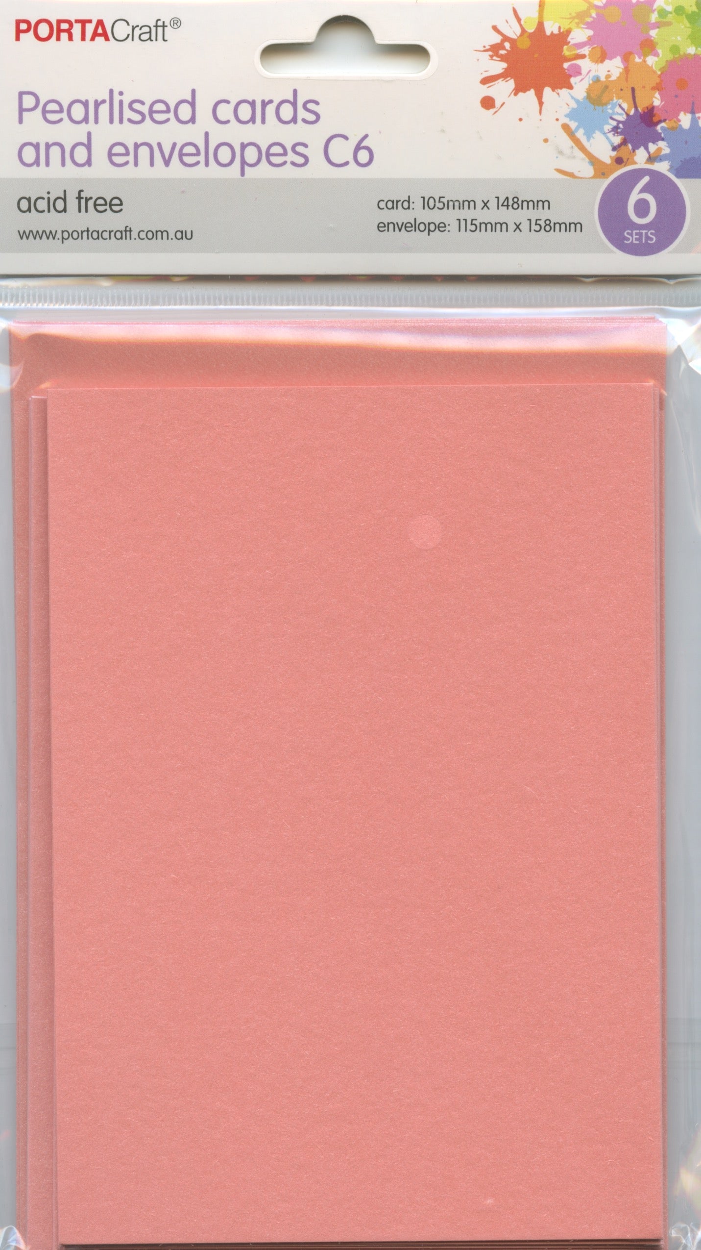 Pearlised Cards and Envelopes C6 - Coral - 6 sets