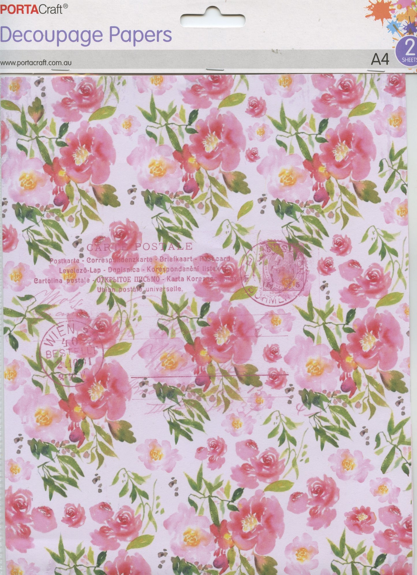 Decoupage Paper - Pink Tone flowers - A4 - 2 Sheets