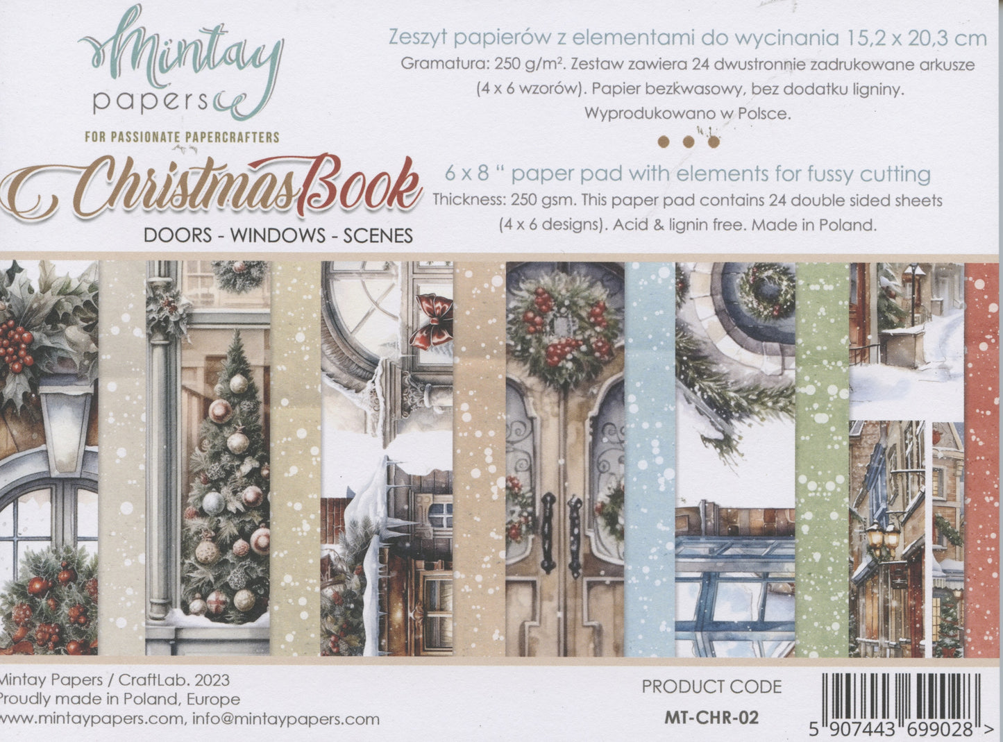 Christmas Book Paper Pad - Doors/Windows/Scenes - 24x Double sided sheets - 15.2x20.3cm