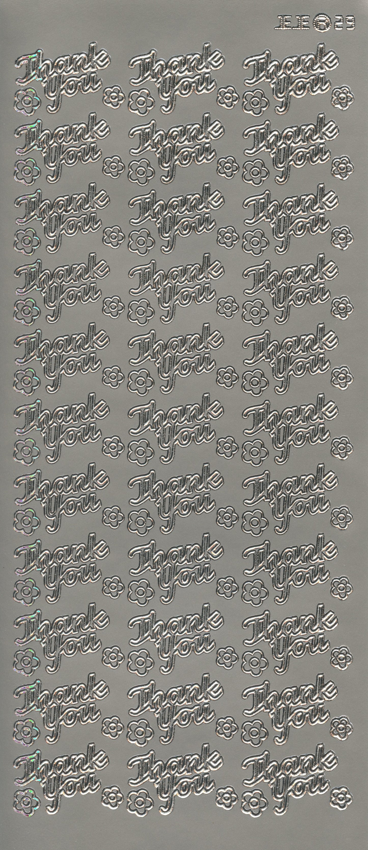 Thank You wording with 33 flowers - Craft Stickers - Silver - 66 pcs