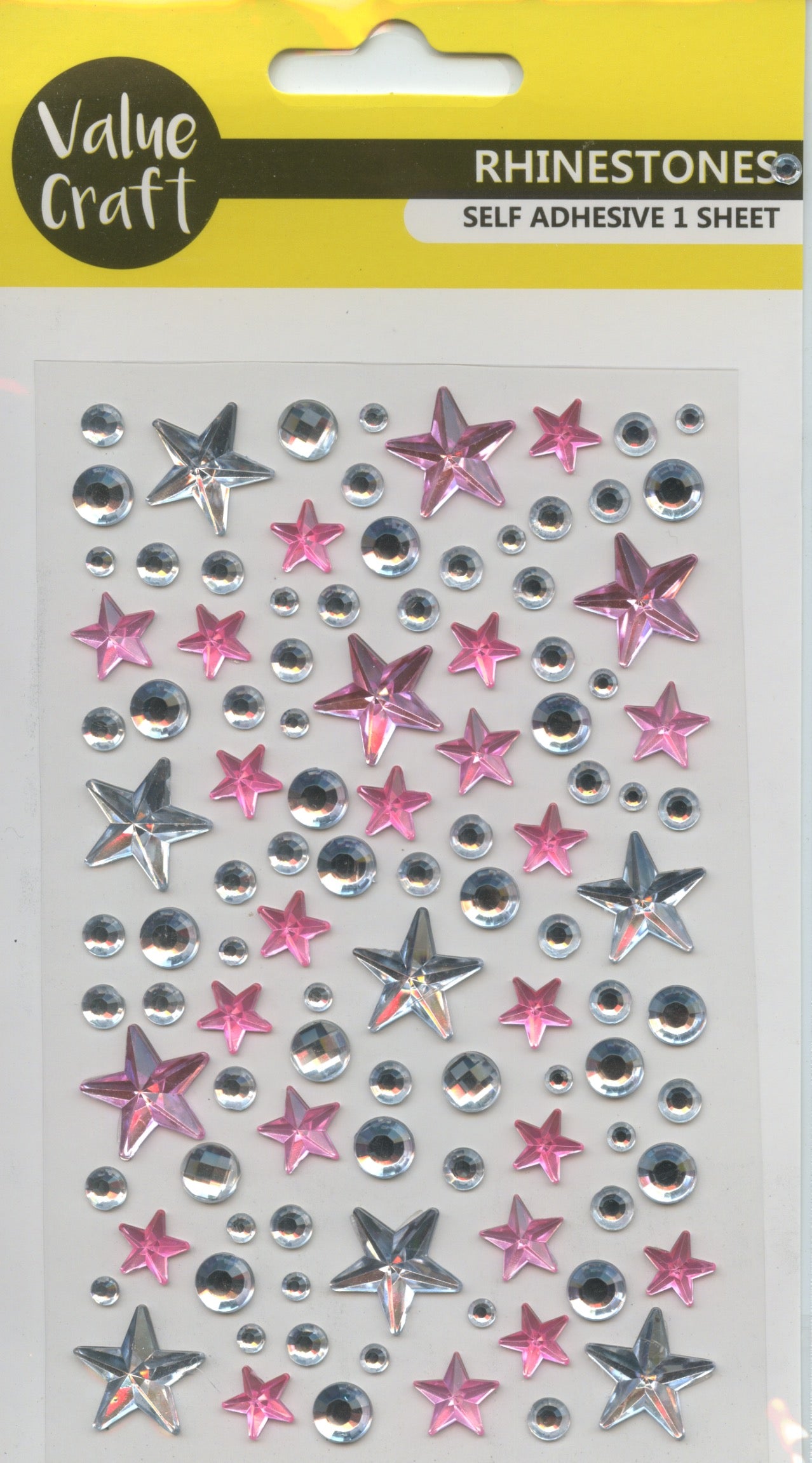 Rhinestones- Pink and Silver - Stars and Circles - 1 sheet