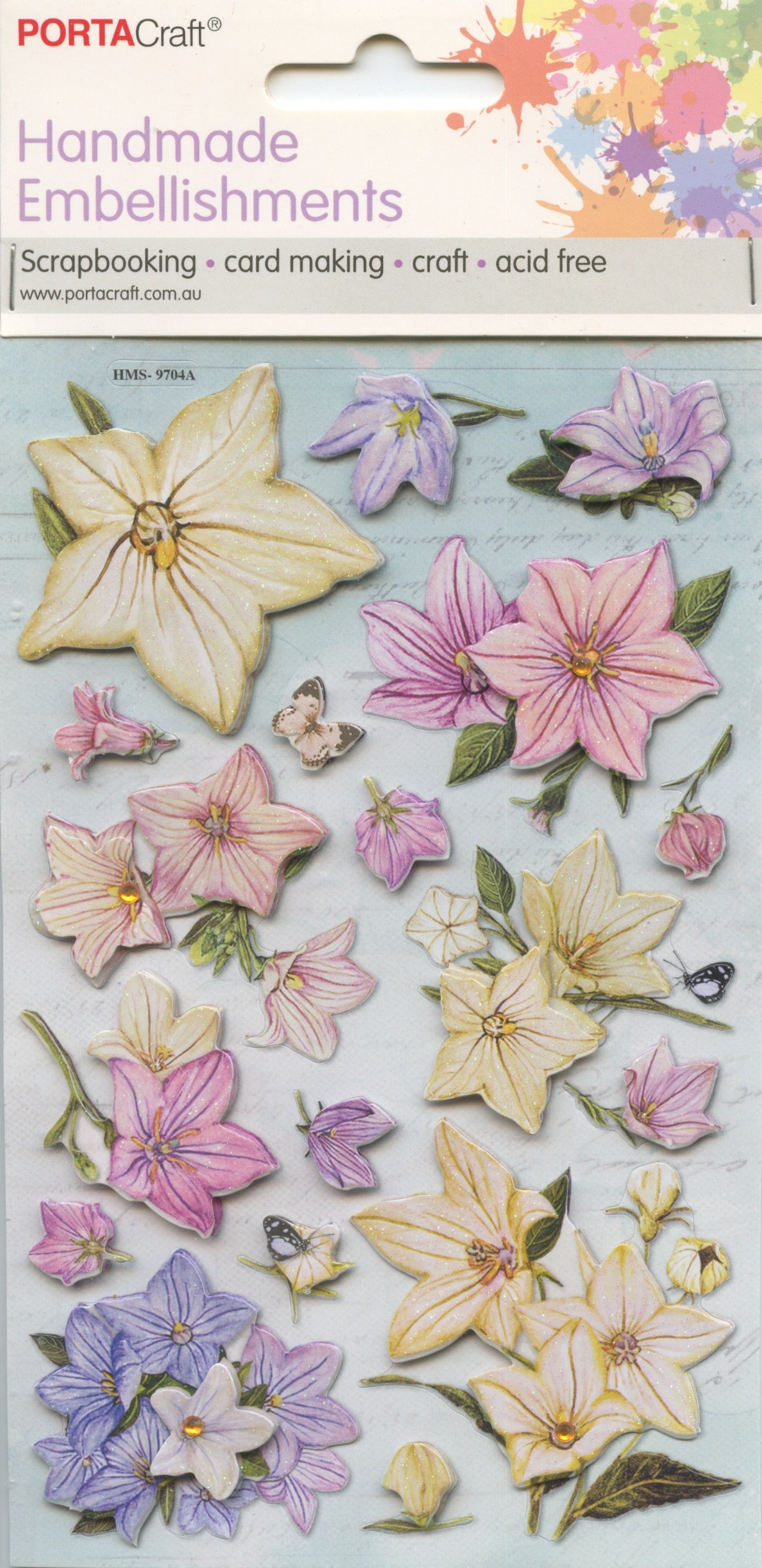 Handmade Embellishments Adhesive Stickers - Lily Pastel Shades - #9704A