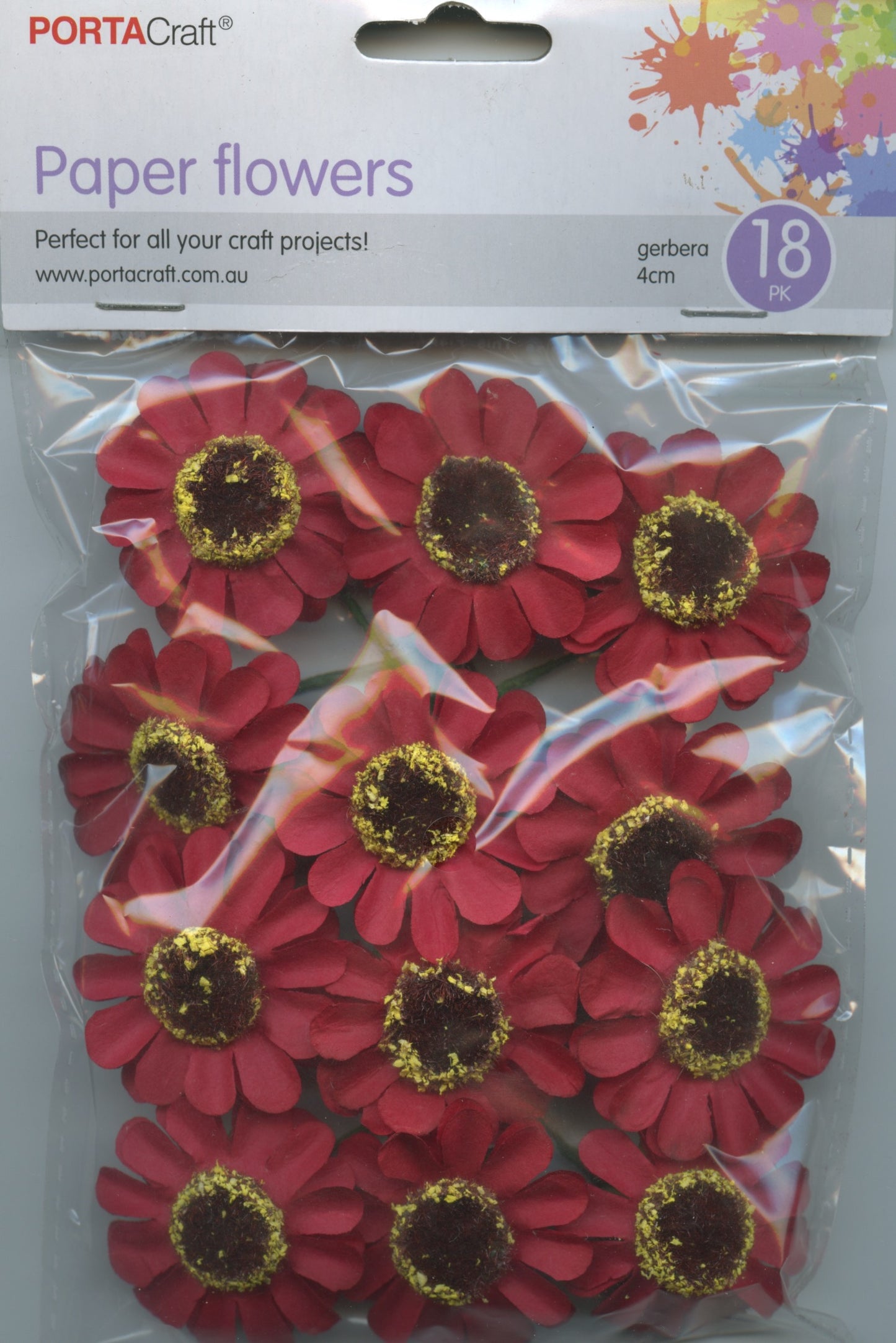 Porta Craft Gerbera Paper Flowers 12pc Red - 40mm
