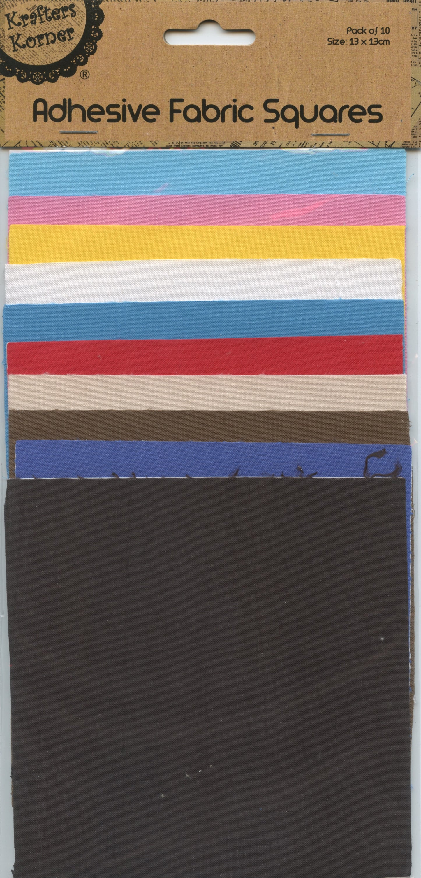 Adhesive Fabric Squares- Multicoloured-Pack of 10
