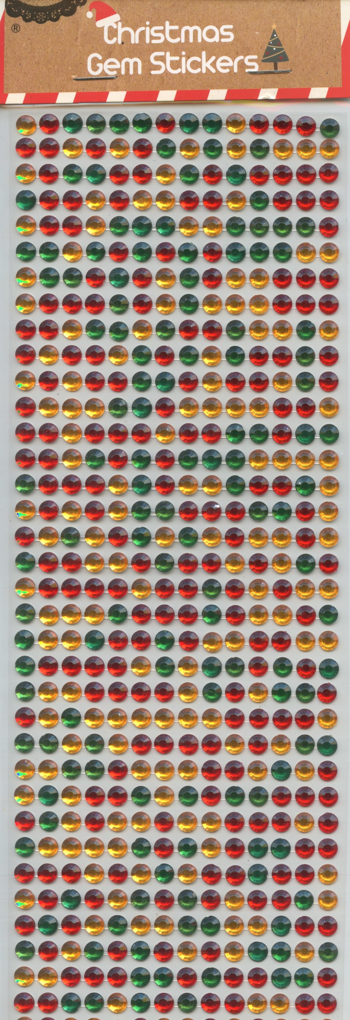 Christmas Gem Stickers - Green, Red, Gold - Pack of 504