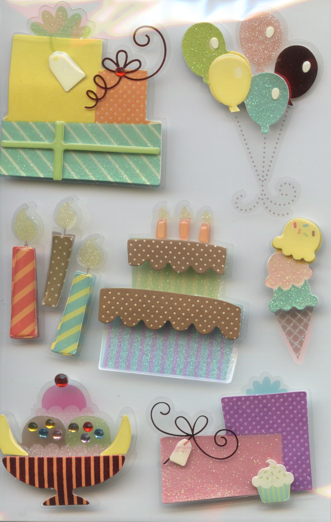 Birthday Theme Clear layered - Adhesive 3D embellishments - 9 pack