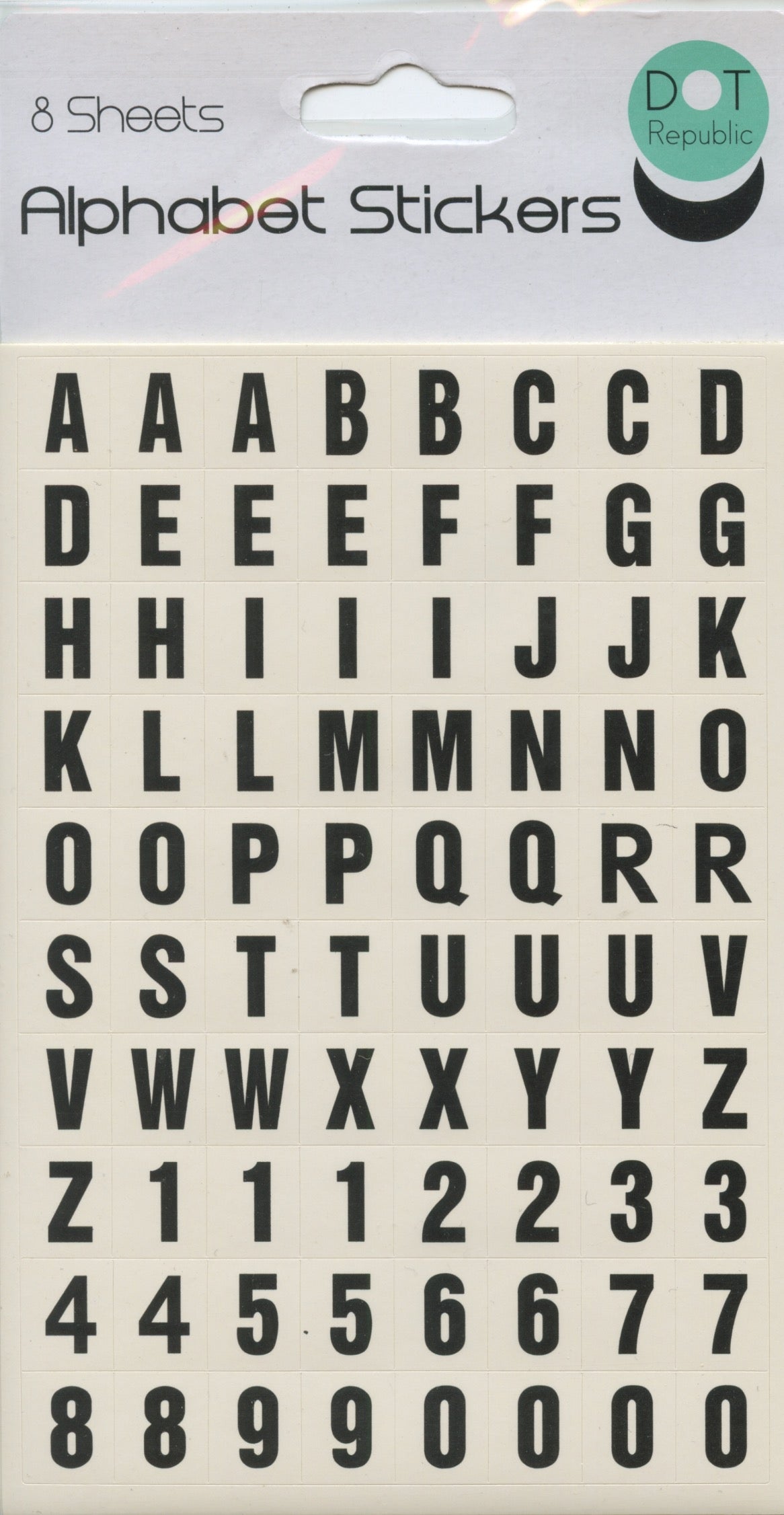 Alphabet & Numerical Self Adhesive Stickers - 8 sheets - Black