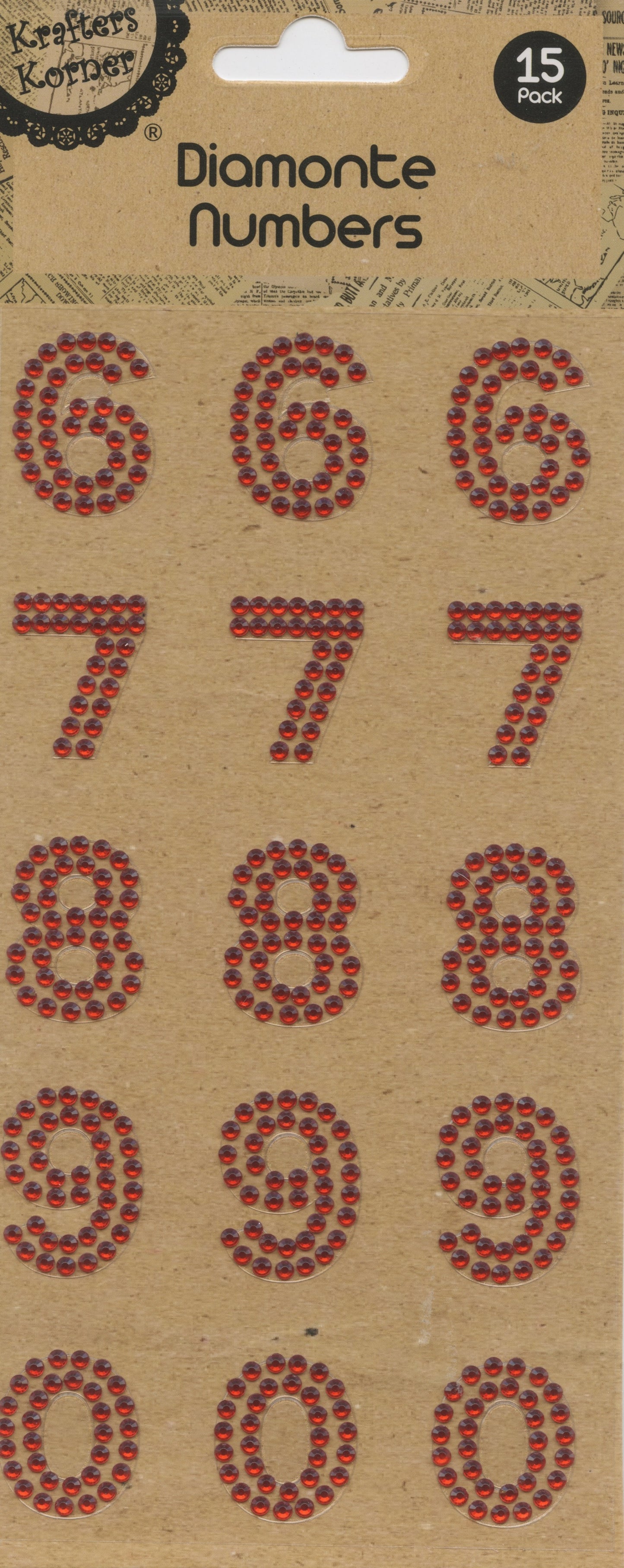 Diamanté Numbers 6-0 - Stickers - Red - 15 pk