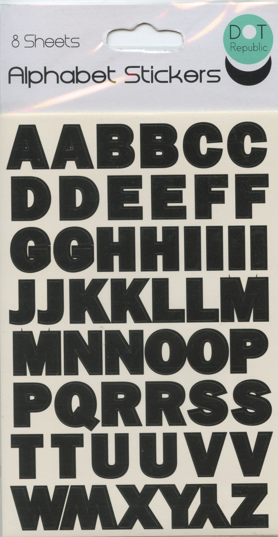 Alphabet & Numerical Self Adhesive Stickers - 8 sheets - Black Lettering